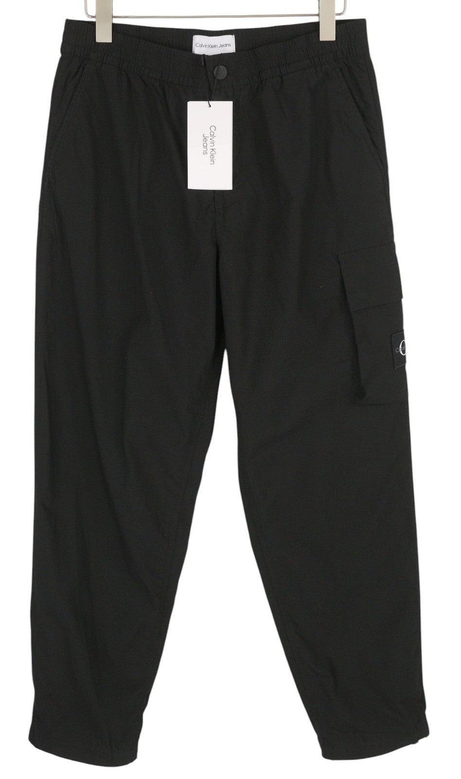CALVIN KLEIN Utility Cotton Pop Men Trousers M Black Cargo Elastic Waist Logo