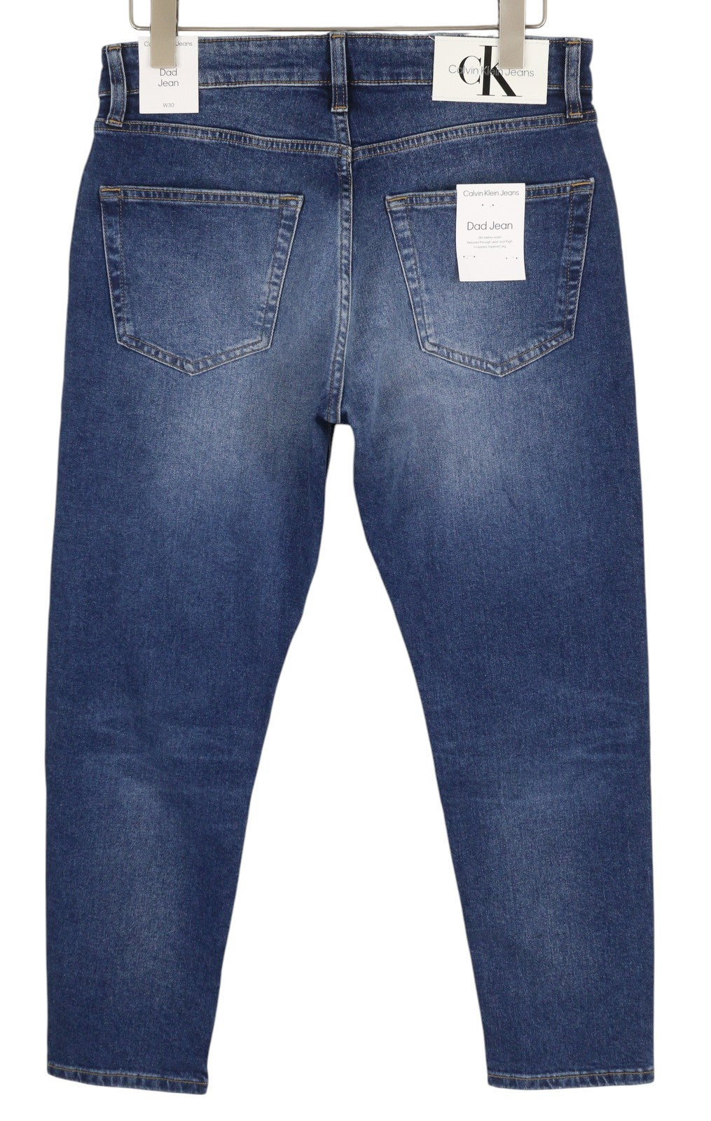 CALVIN KLEIN Dad Men Jeans W30 Blue Faded Cropped Tapered Leg Zip Fly Denim