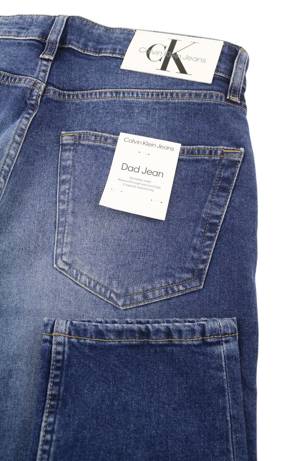 CALVIN KLEIN Dad Men Jeans W30 Blue Faded Cropped Tapered Leg Zip Fly Denim