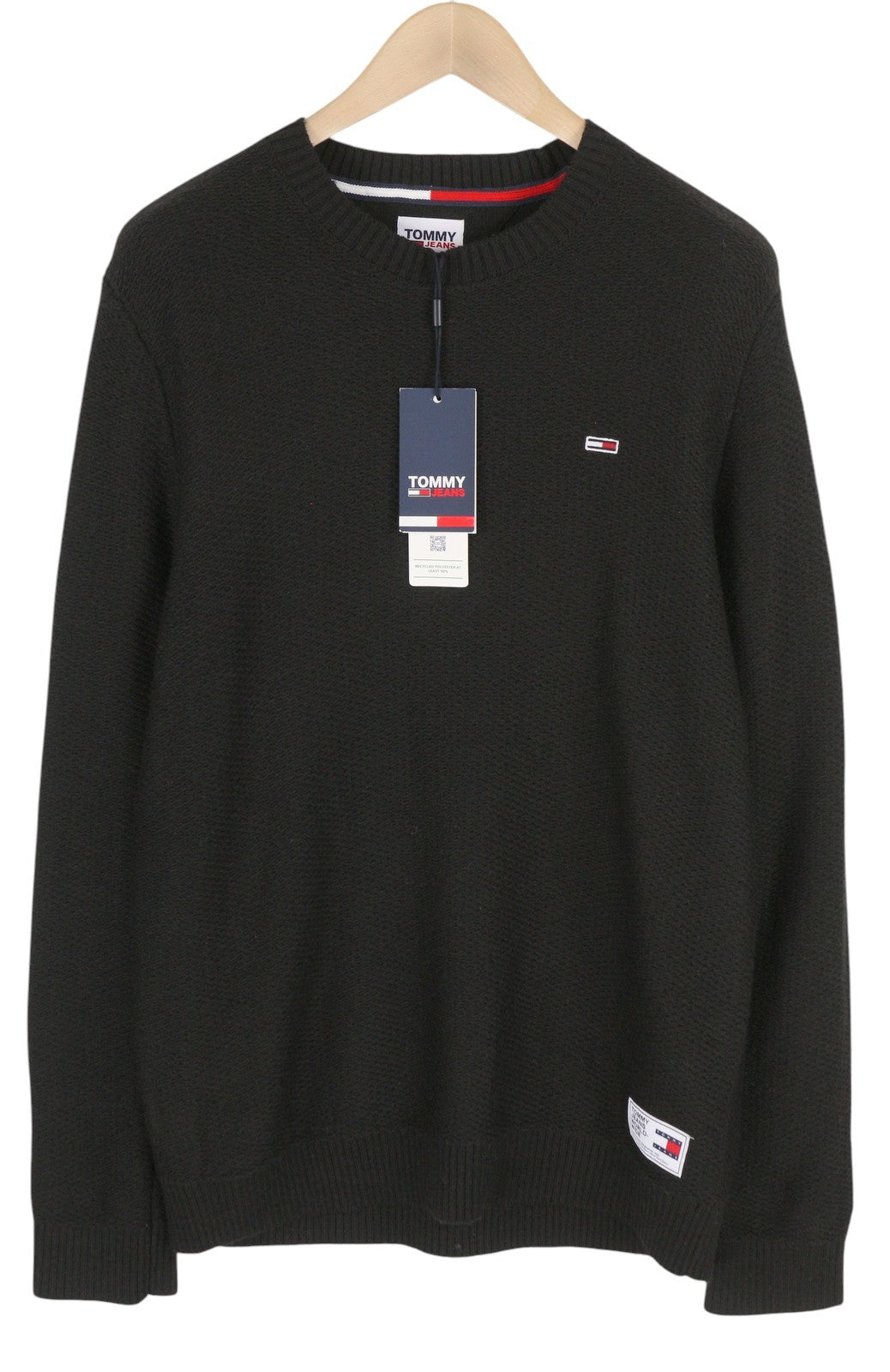 TOMMY HILFIGER Req Structured Men Jumper M Black Knitted Crew Neck Pullover