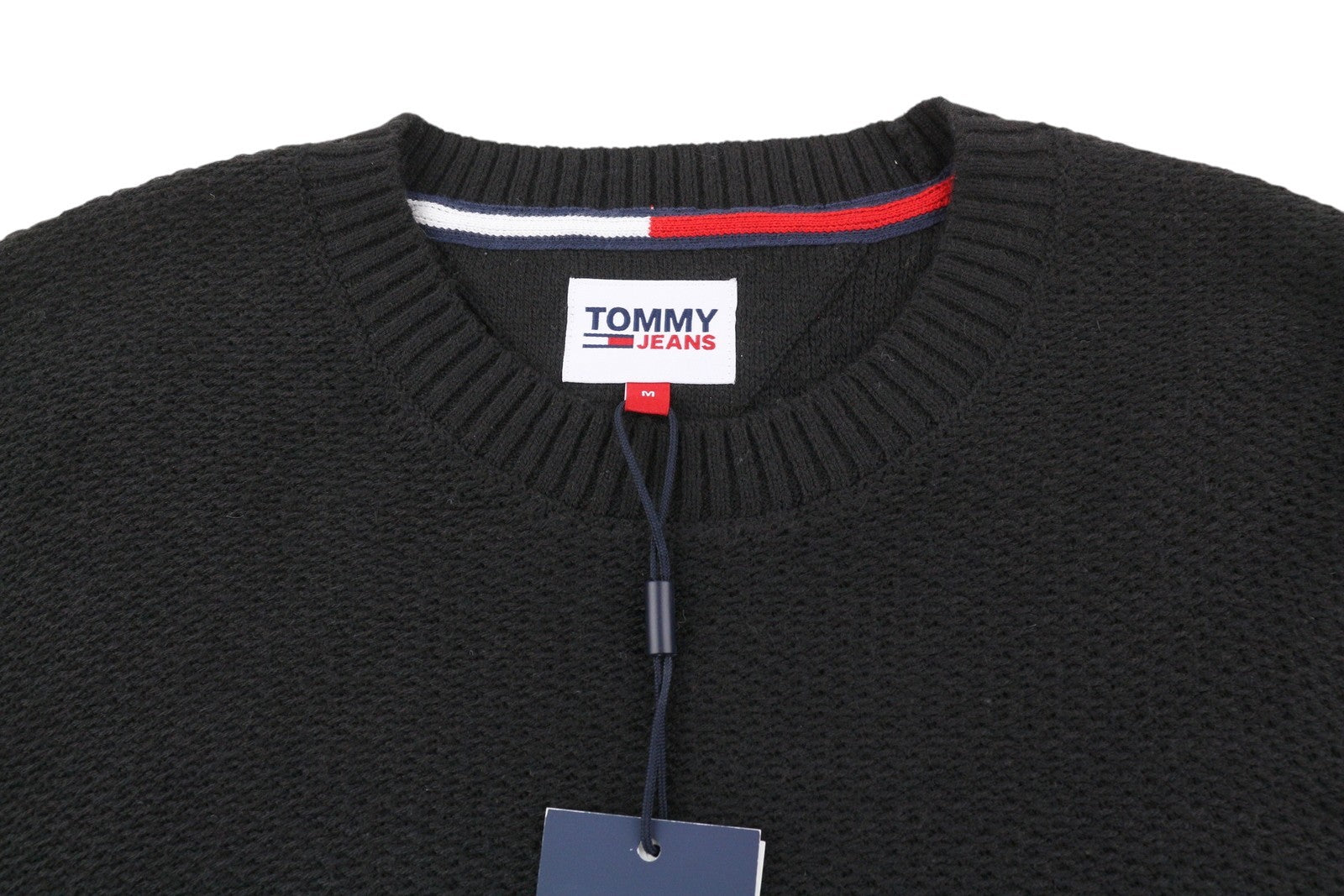 TOMMY HILFIGER Req Structured Men Jumper M Black Knitted Crew Neck Pullover