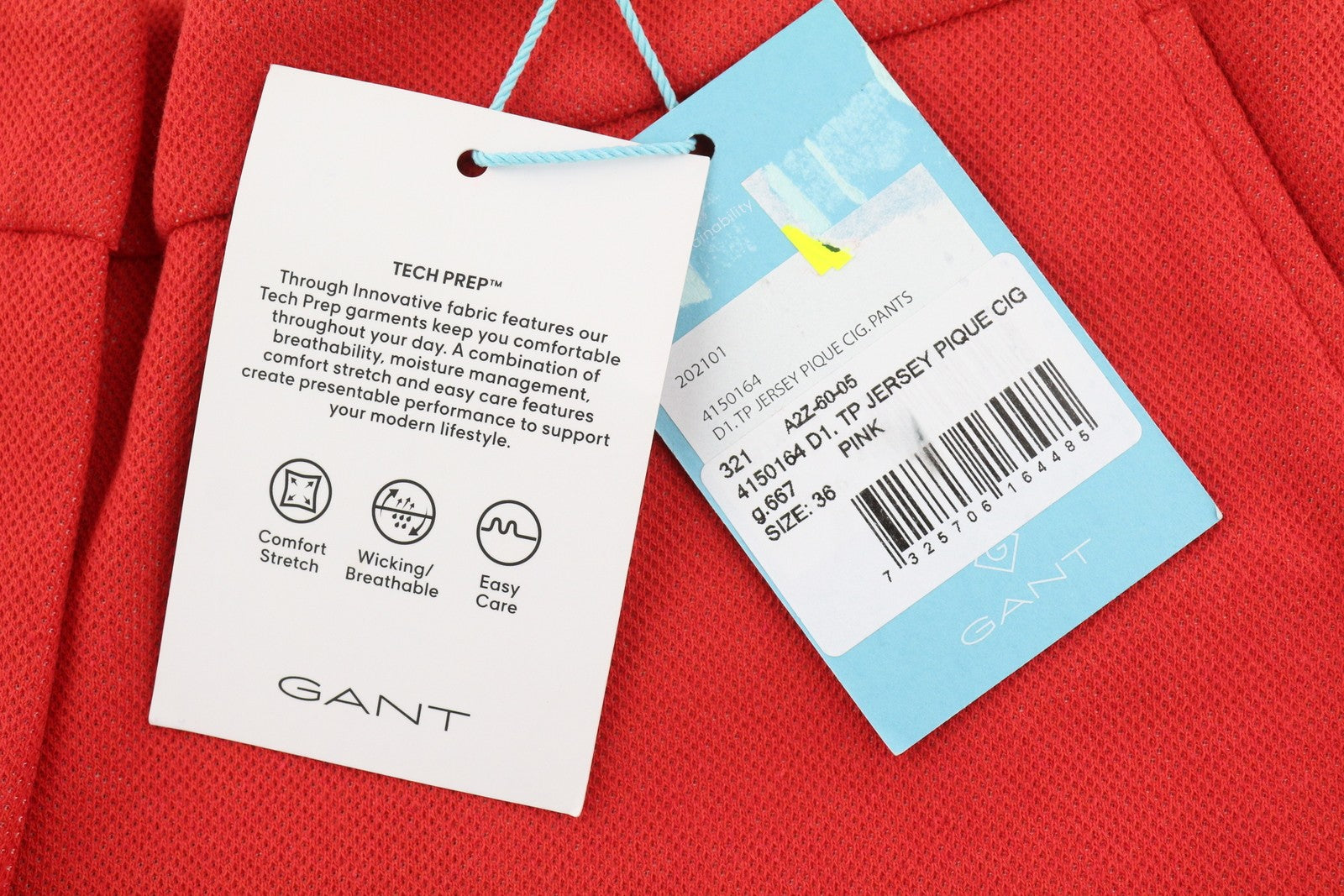GANT TP Jersey Pique Cig Women Trousers EU36 Red Cropped Ankle Length Tech Prep