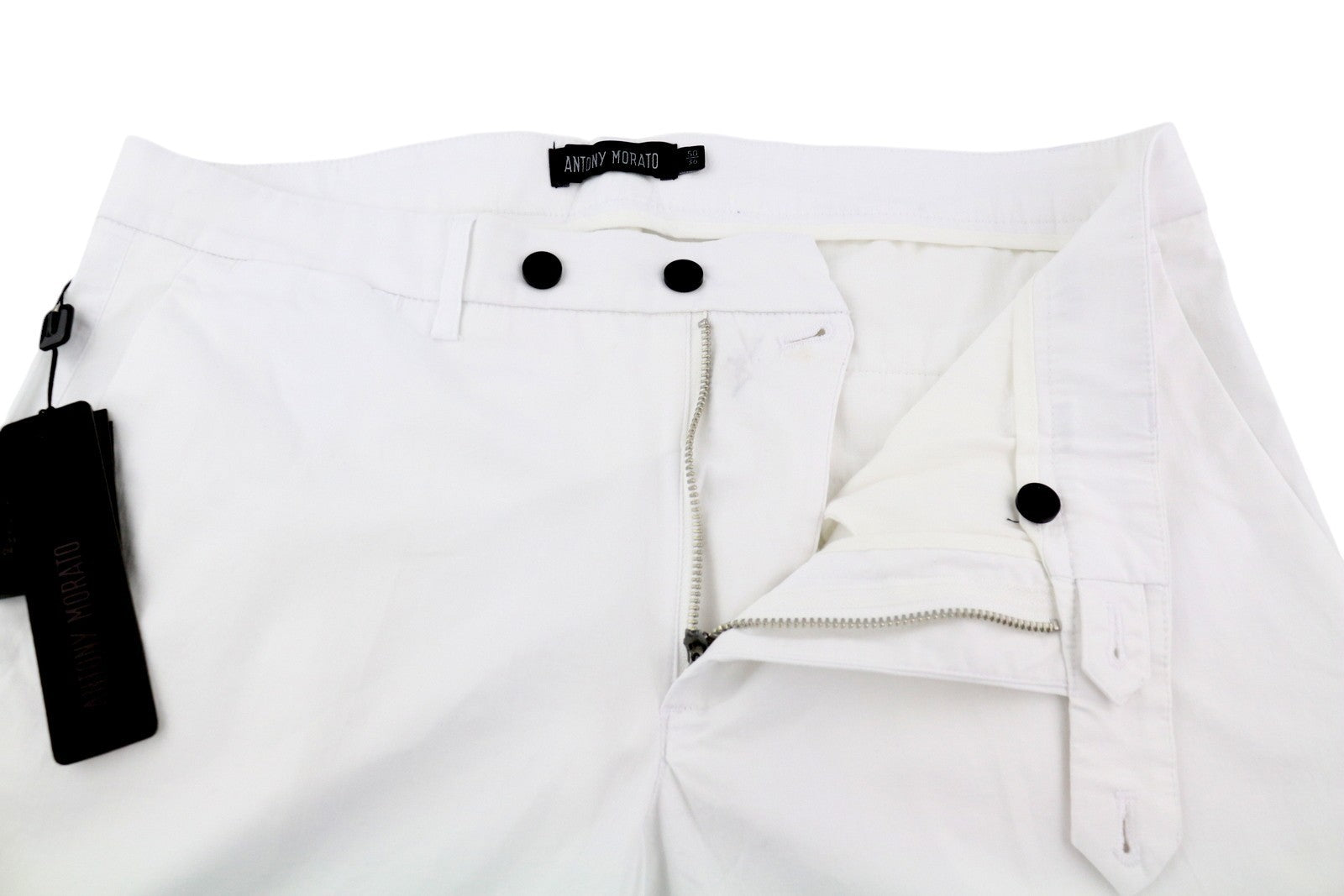 ANTONY MORATO Men Trousers W36 White Chino Slim Fit Flat Front Zip Fly Casual