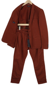 ANTONY MORATO Men Suit L Burgundy Super Slim Fit Linen Blend Notch Casual 2in1