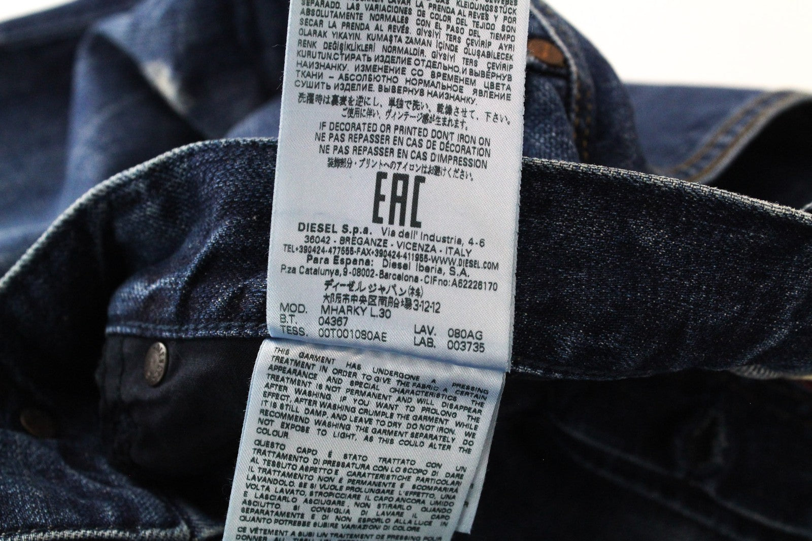 DIESEL Mharky 080AG Men's Jeans W29/L30 Slim Skinny Fit Distressed Blue Cotton