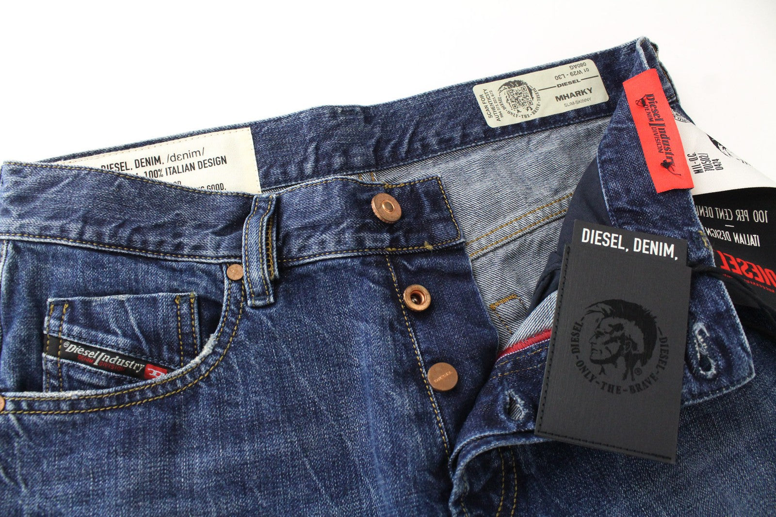 DIESEL Mharky 080AG Men's Jeans W29/L30 Slim Skinny Fit Distressed Blue Cotton