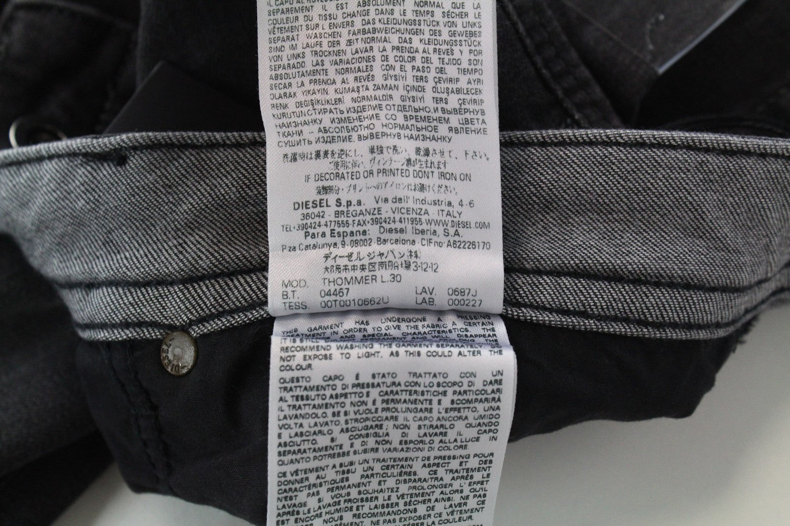 DIESEL Thommer 0687J Men's Jeans W32/L30 Slim Skinny Dark Grey Cotton Stretch