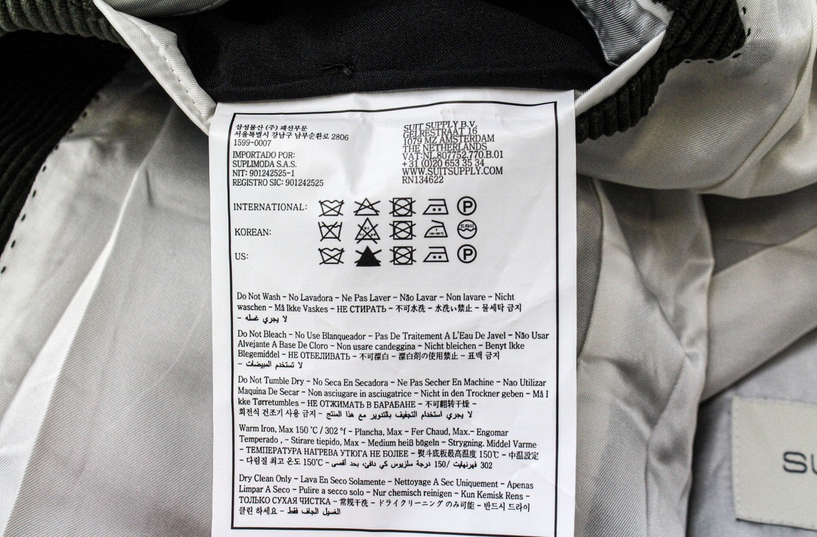 SUITSUPPLY La Spalla Men's Suit UK36R Corduroy Lined Green Pure Cotton 3-Piece