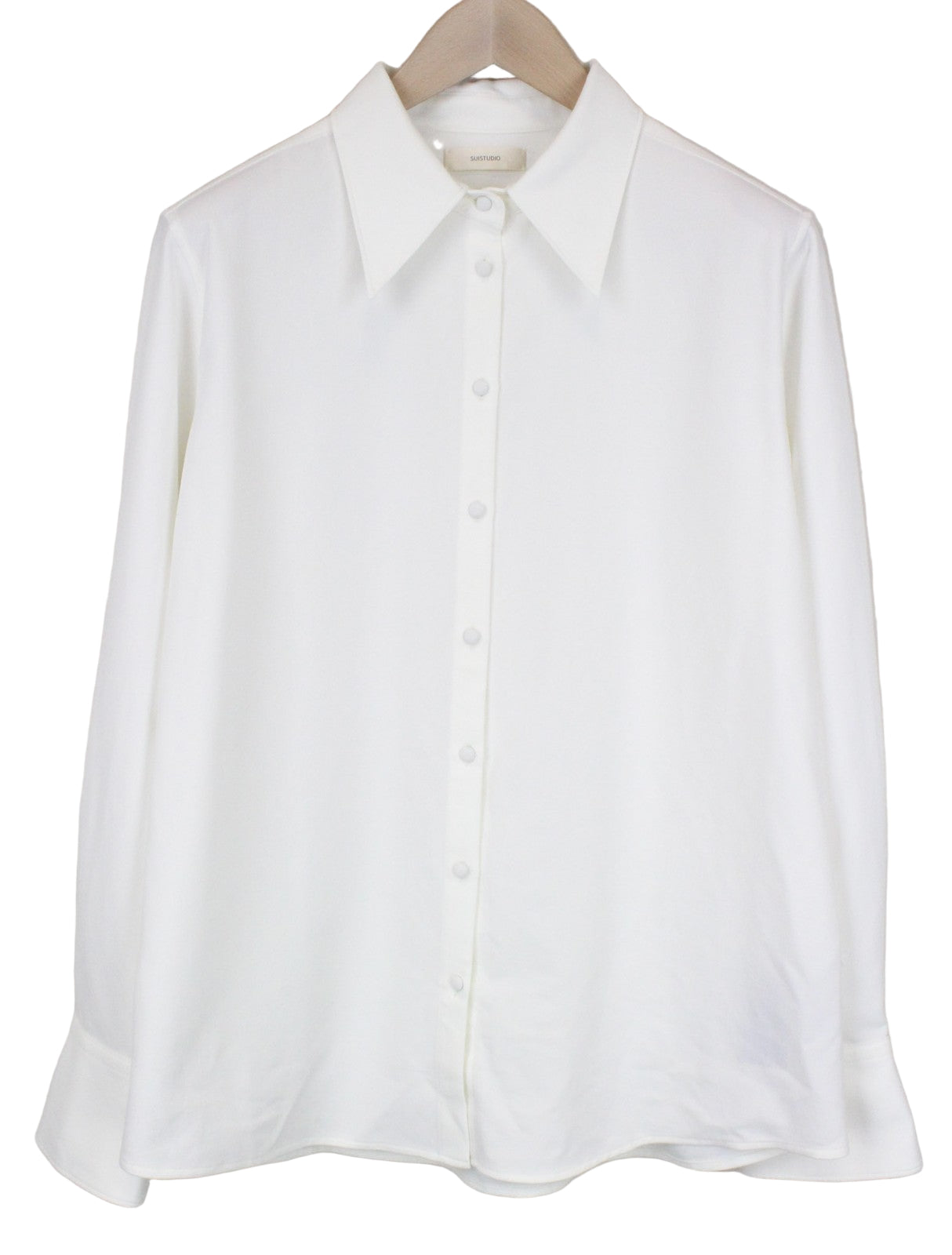SUISTUDIO Women's Shirt EU44 Long Sleeve White Stretch Pointed Collar Classic