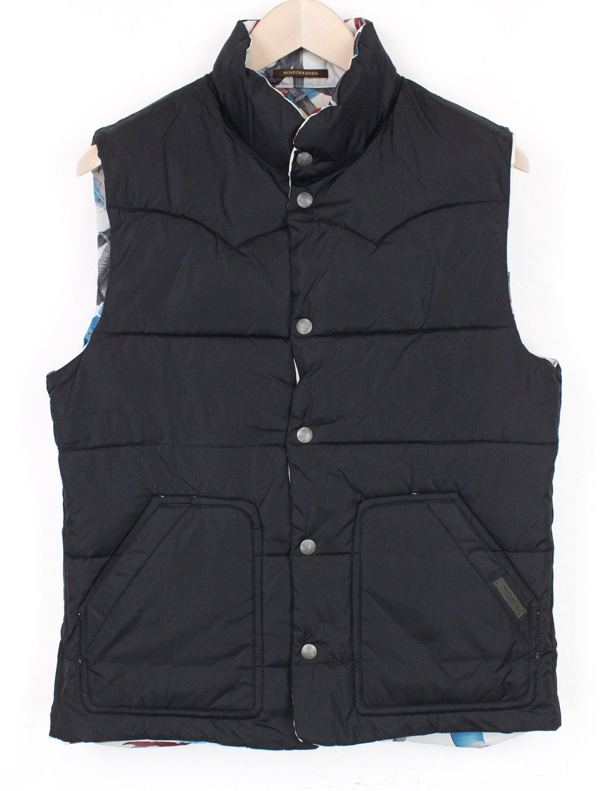 SCOTCH & SODA Men's Vest M Off-White Leaf Reversible Two-Sided High Neckline