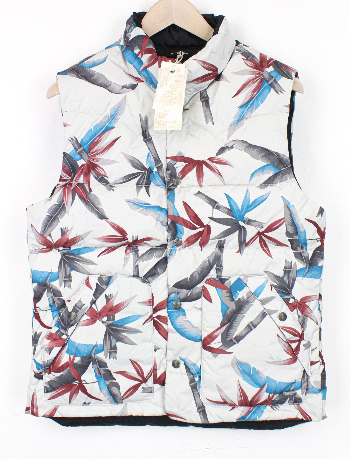 SCOTCH & SODA Men's Vest M Off-White Leaf Reversible Two-Sided High Neckline