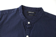 REPLAY Men's Shirt M Dark Blue Twill Striped Pure Cotton Long Sleeve Button-Up