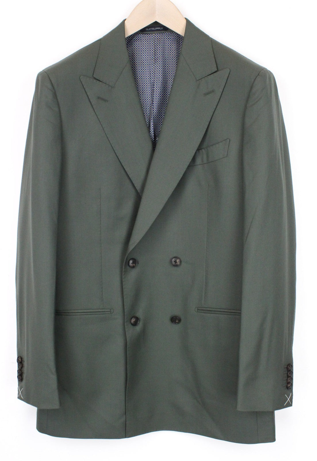 SUITSUPPLY La Spalla Men's Suit UK38L Green Slim Wool Melange Two-Row Two-Piece