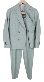 SUITSUPPLY La Spalla Men's Suit UK30R Double-Breasted Green Wool Silk Linen Set