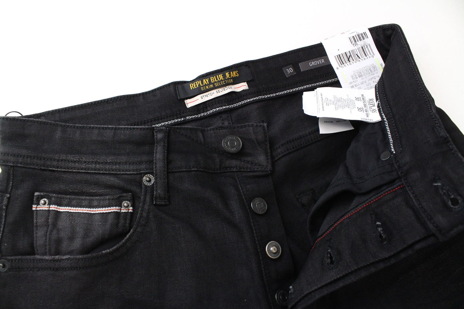 REPLAY Grover Men's Jeans W30/L30 Straight Black Cotton Blend Casual Stretch