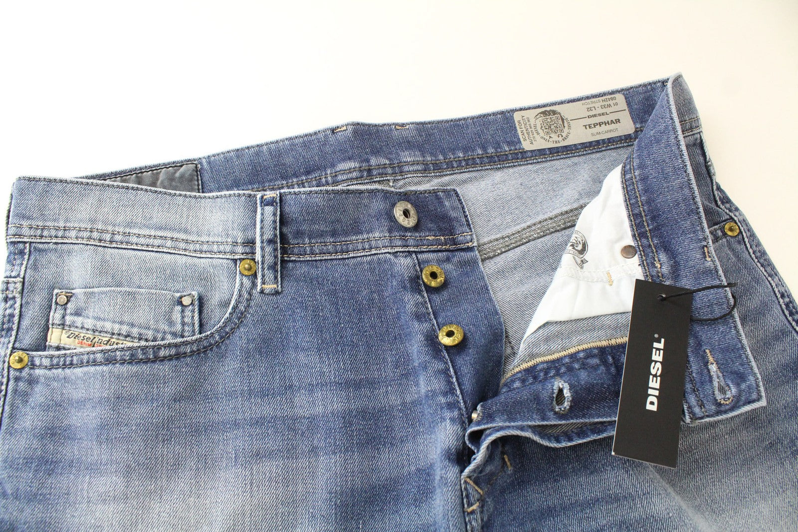 DIESEL Tepphar 0842H Men's Jeans W33/L32 Slim Carrot Fit Blue Washed Cotton