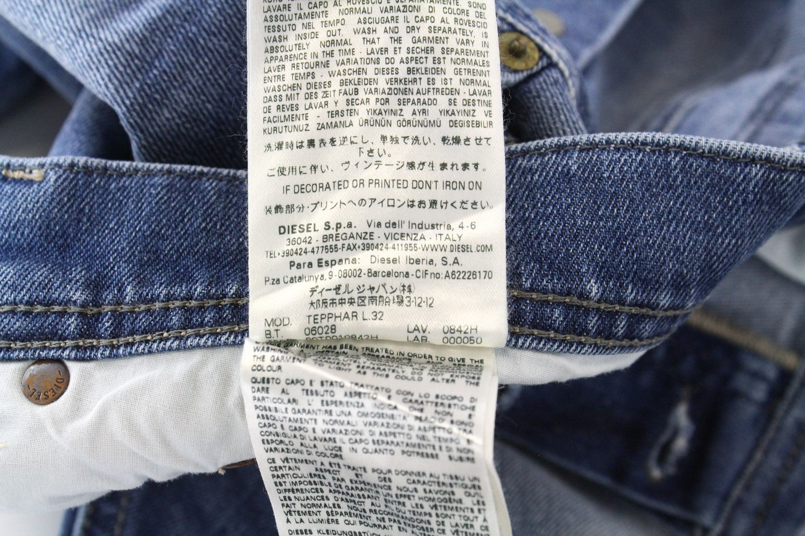 DIESEL Tepphar 0842H Men's Jeans W33/L32 Slim Carrot Fit Blue Washed Cotton