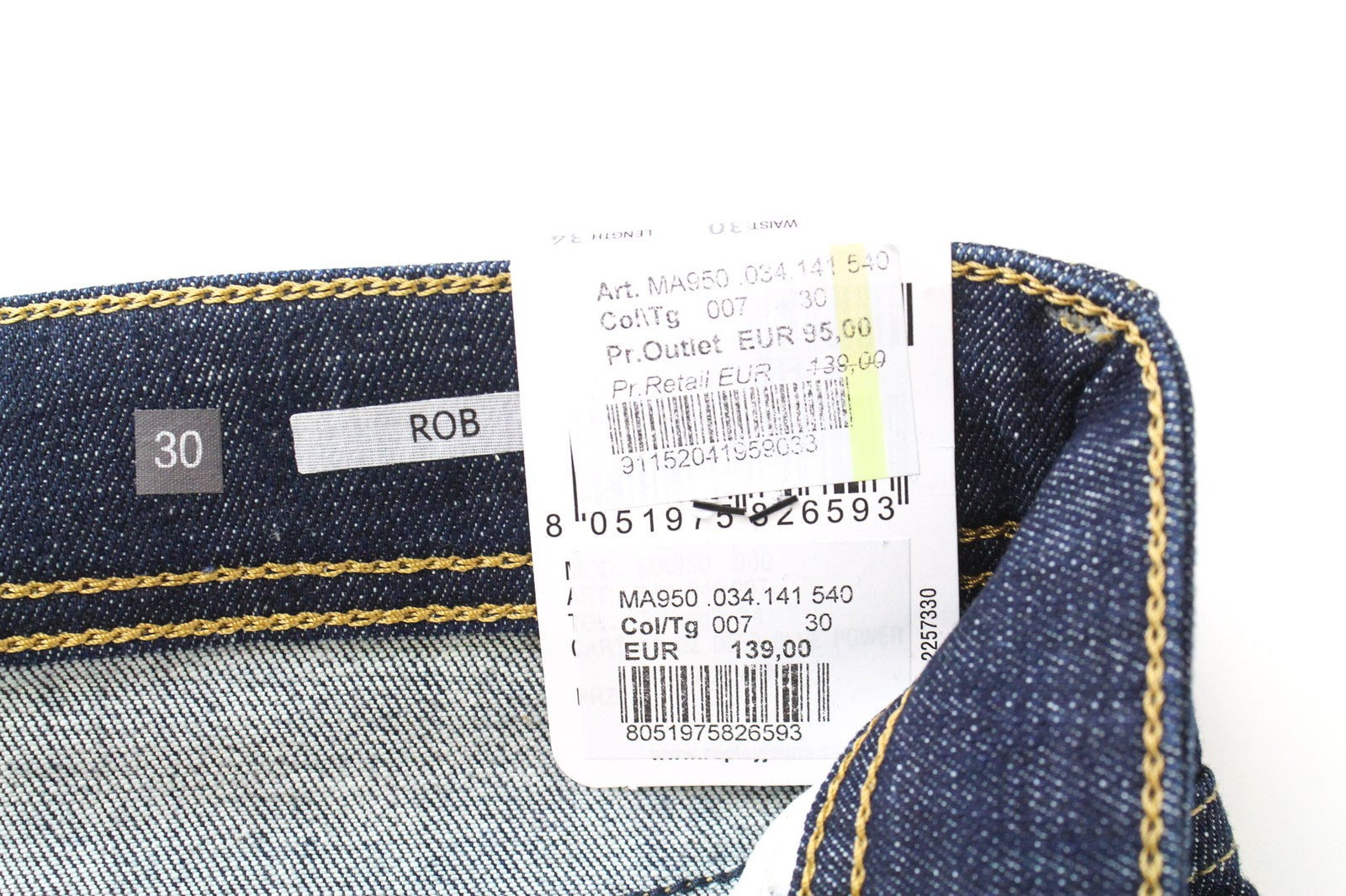 REPLAY Rob Men's Jeans W30/L34 Straight Tapered Blue Cotton Stretch Denim Fit