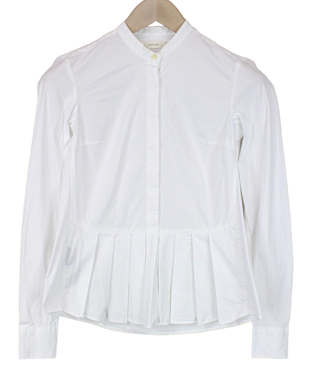 SUISTUDIO Annie Women's Shirt UK6R White Stretch Cotton Pleated Long Sleeves