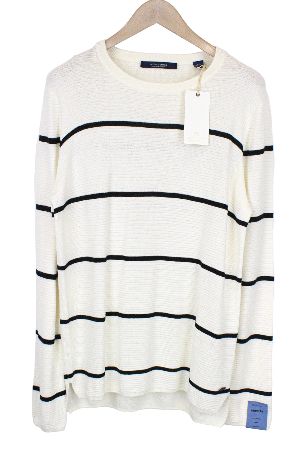 SCOTCH & SODA Ams Couture Men's Jumper L Off-White Tight Knit Striped Sweater