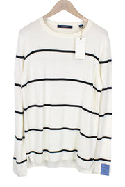 SCOTCH & SODA Ams Couture Men's Jumper L Off-White Tight Knit Striped Sweater