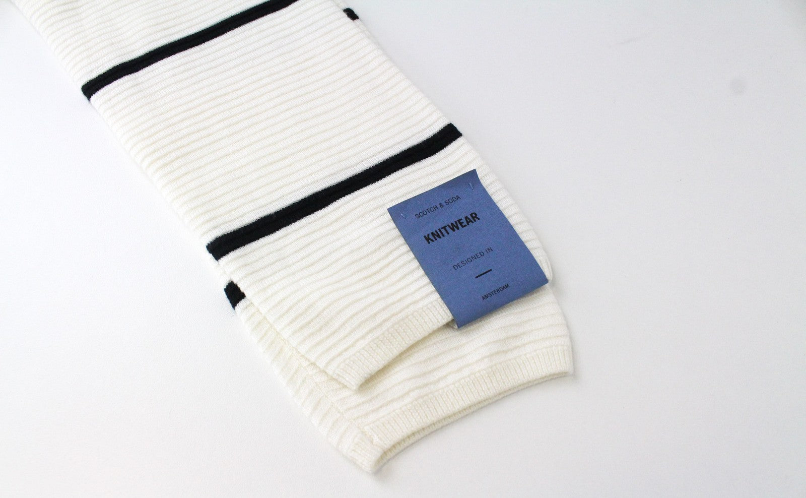 SCOTCH & SODA Ams Couture Men's Jumper L Off-White Tight Knit Striped Sweater