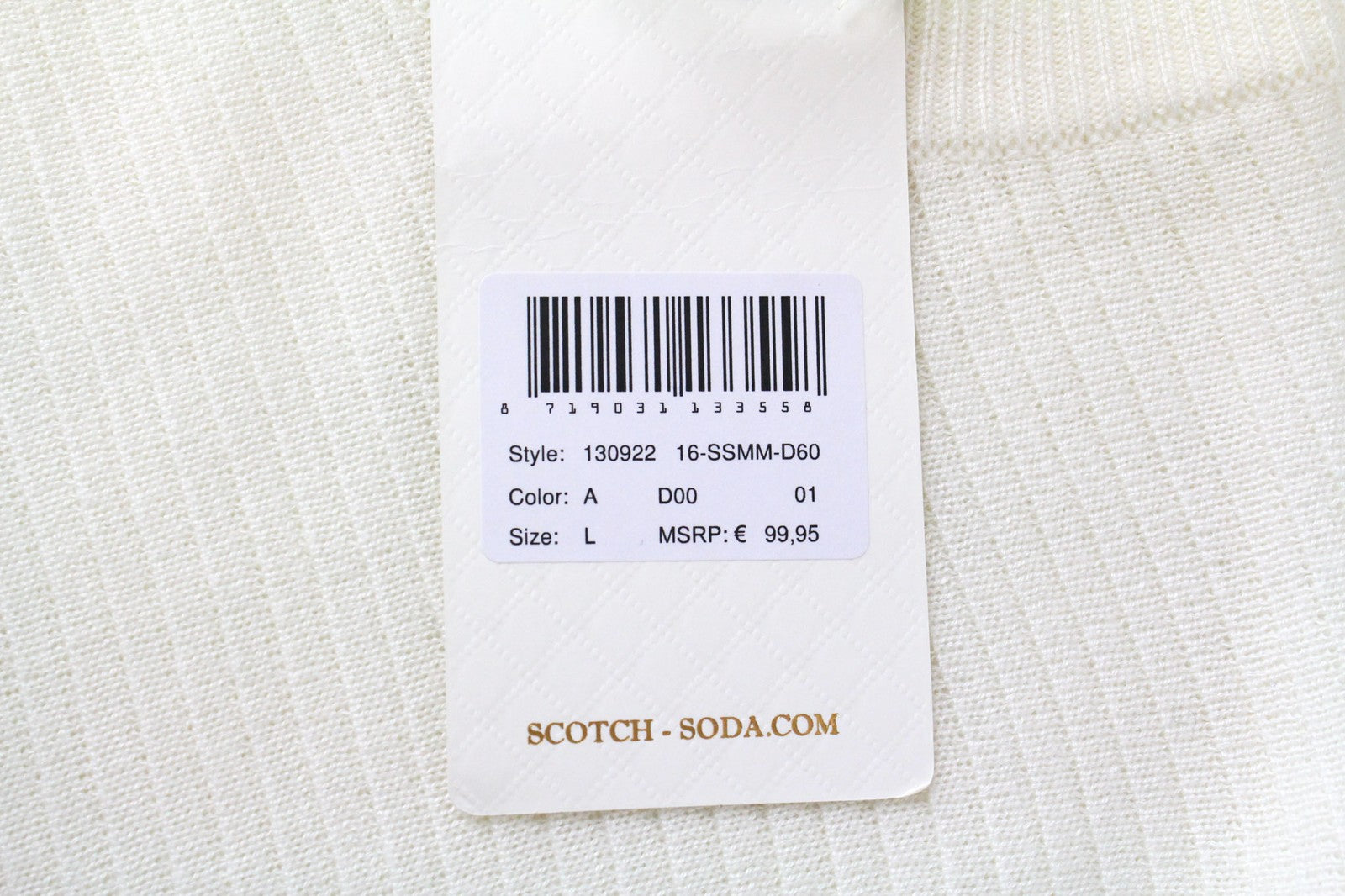 SCOTCH & SODA Ams Couture Men's Jumper L Off-White Tight Knit Striped Sweater
