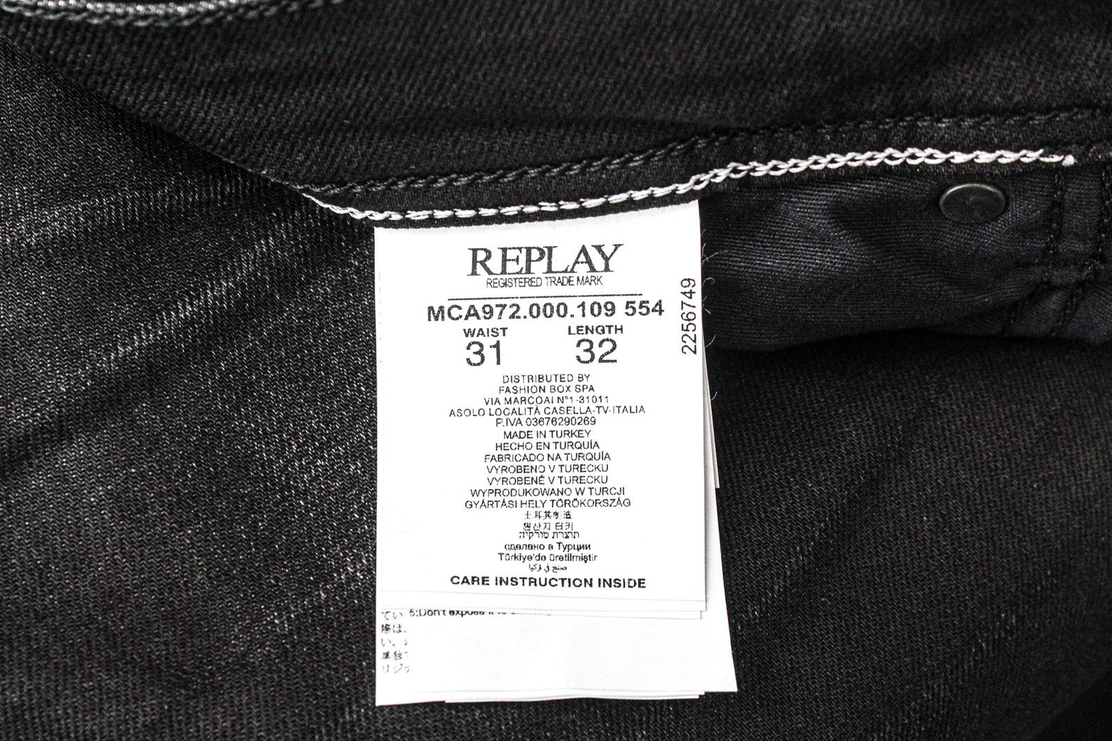 REPLAY Grover Men's Jeans W31/L32 Straight Black Cotton Stretch Button Denim
