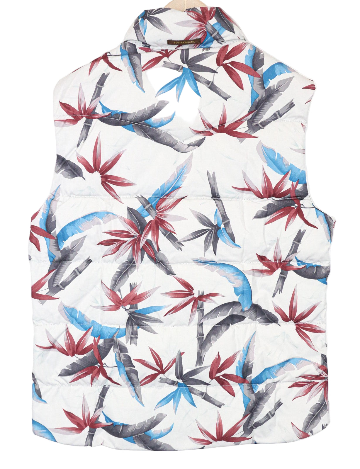 SCOTCH & SODA Men's Vest L Off-White Leaf Patterned High Neck Quilted Reversible