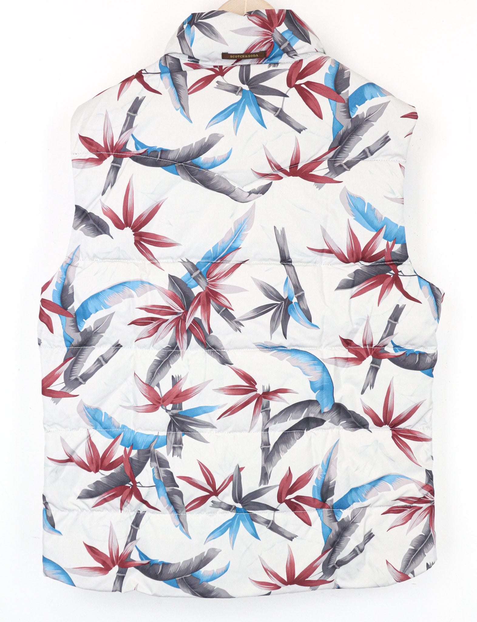 SCOTCH & SODA Men's Vest L Quilted Two-Sided Off-White Leaf Pattern Button-Up