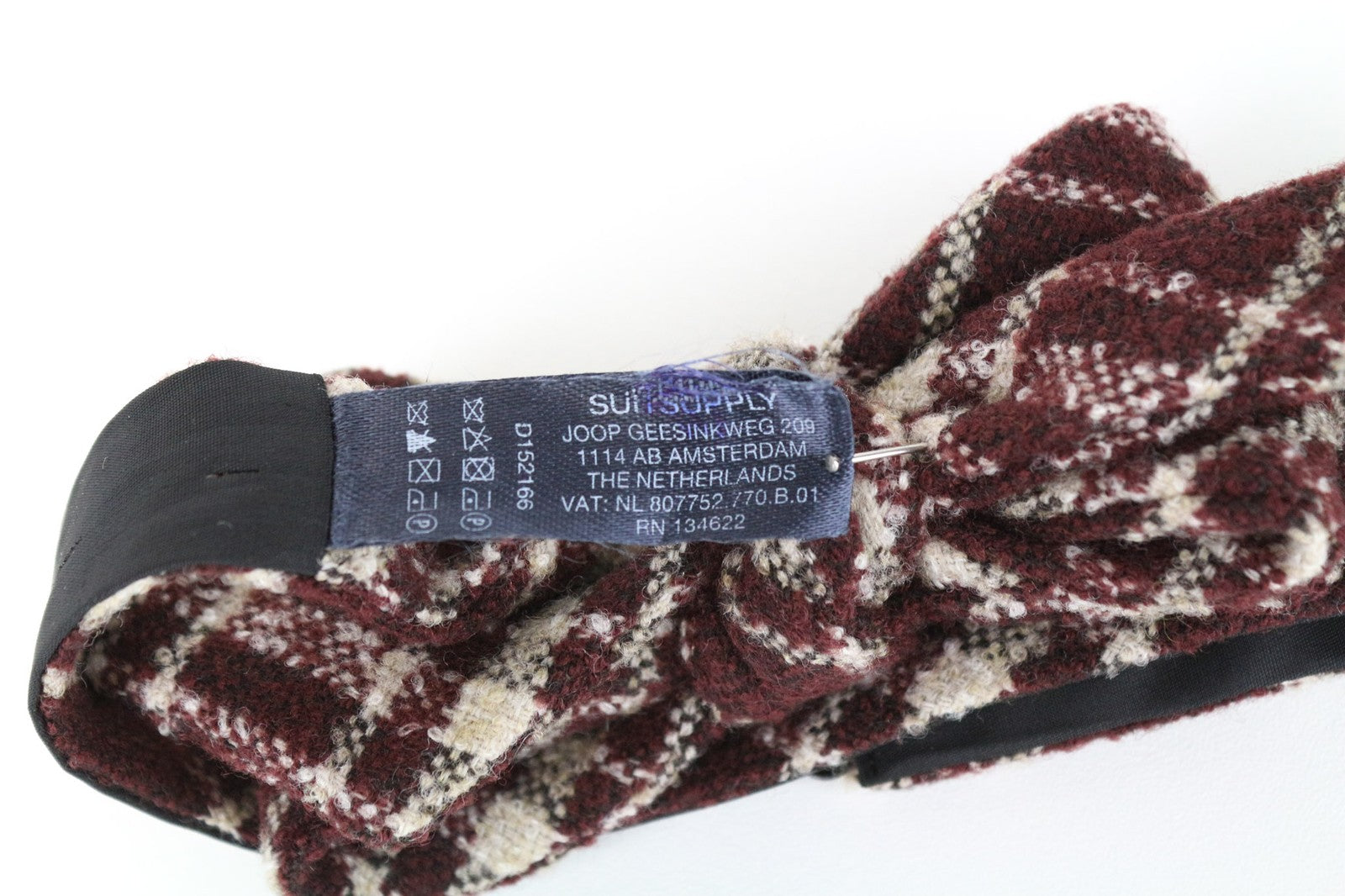 SUITSUPPLY Men's Tie ~93x7.4 cm Purple Wool Mix Check Classic Butterfly Bow