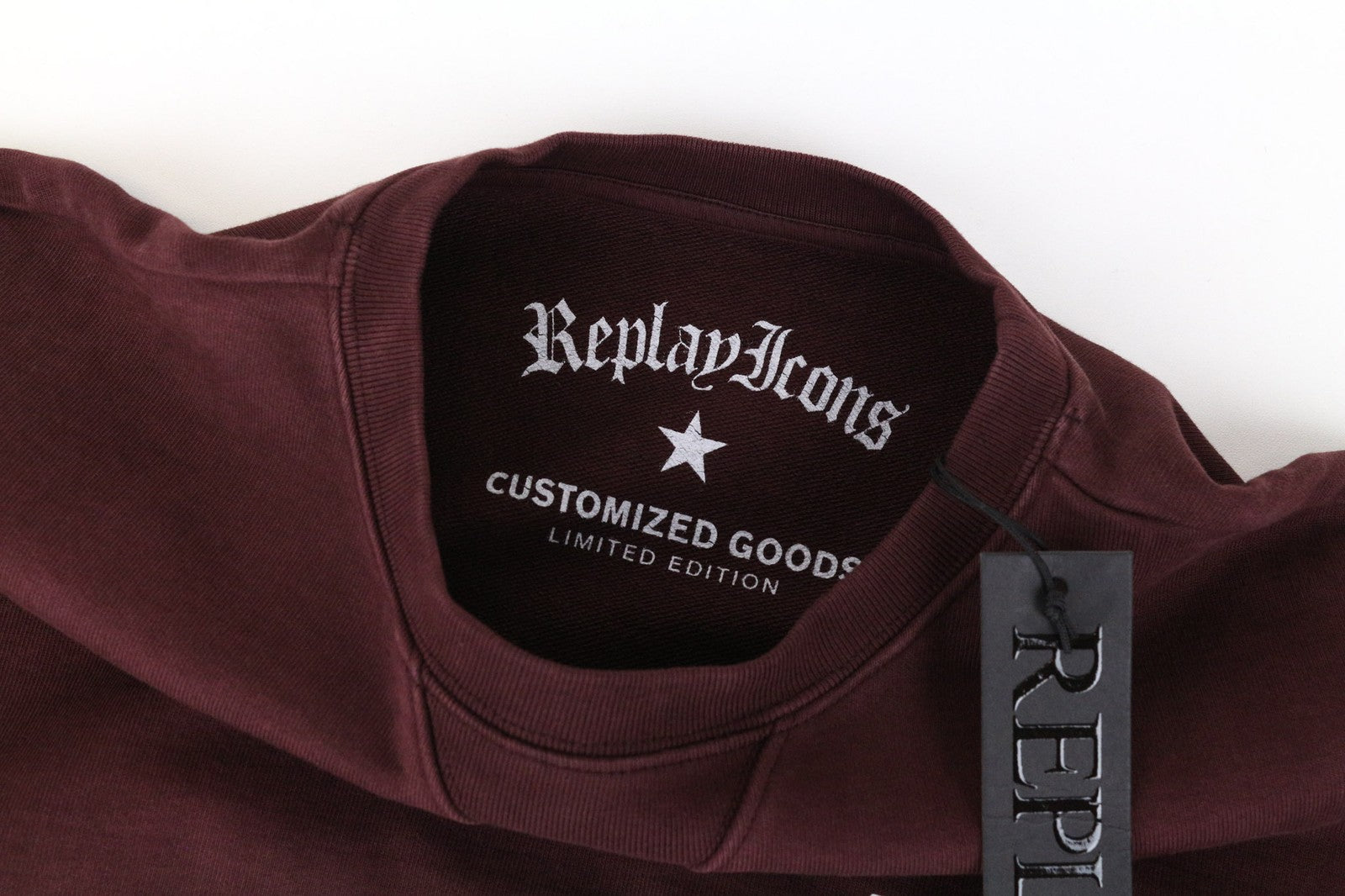 REPLAY Men's Sweatshirt L Burgundy Red Casual Logo Pullover Cotton Long Sleeve