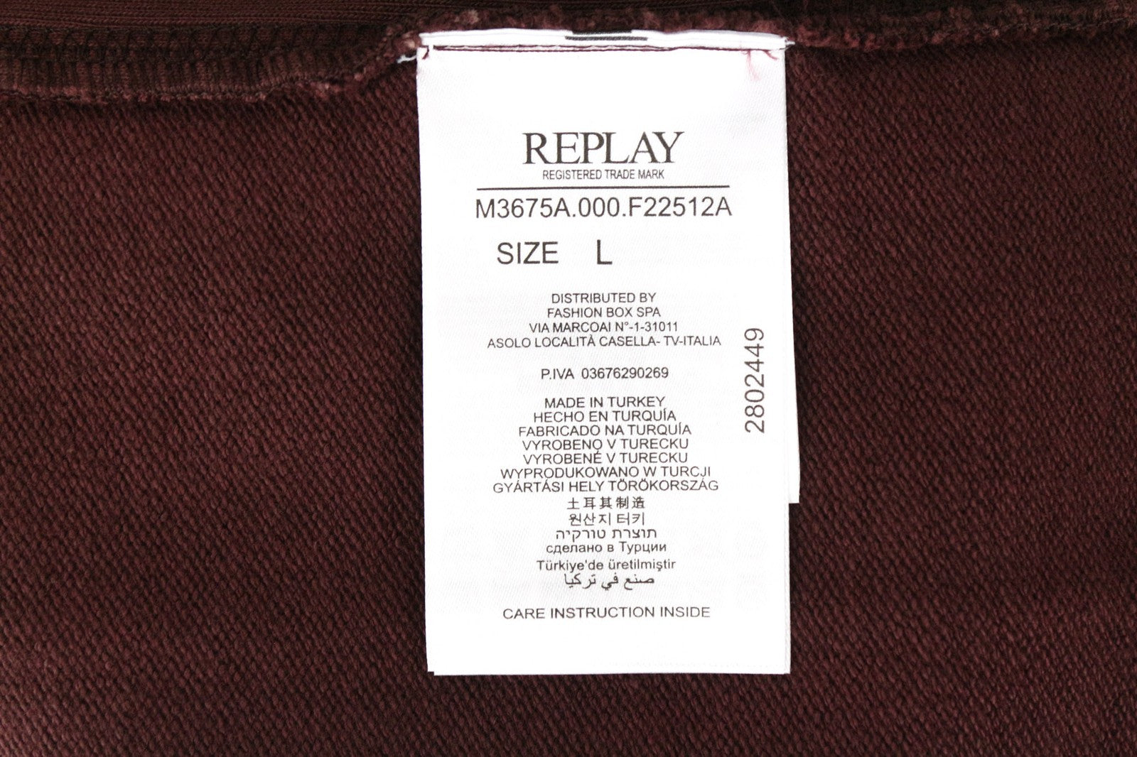 REPLAY Men's Sweatshirt L Burgundy Red Casual Logo Pullover Cotton Long Sleeve