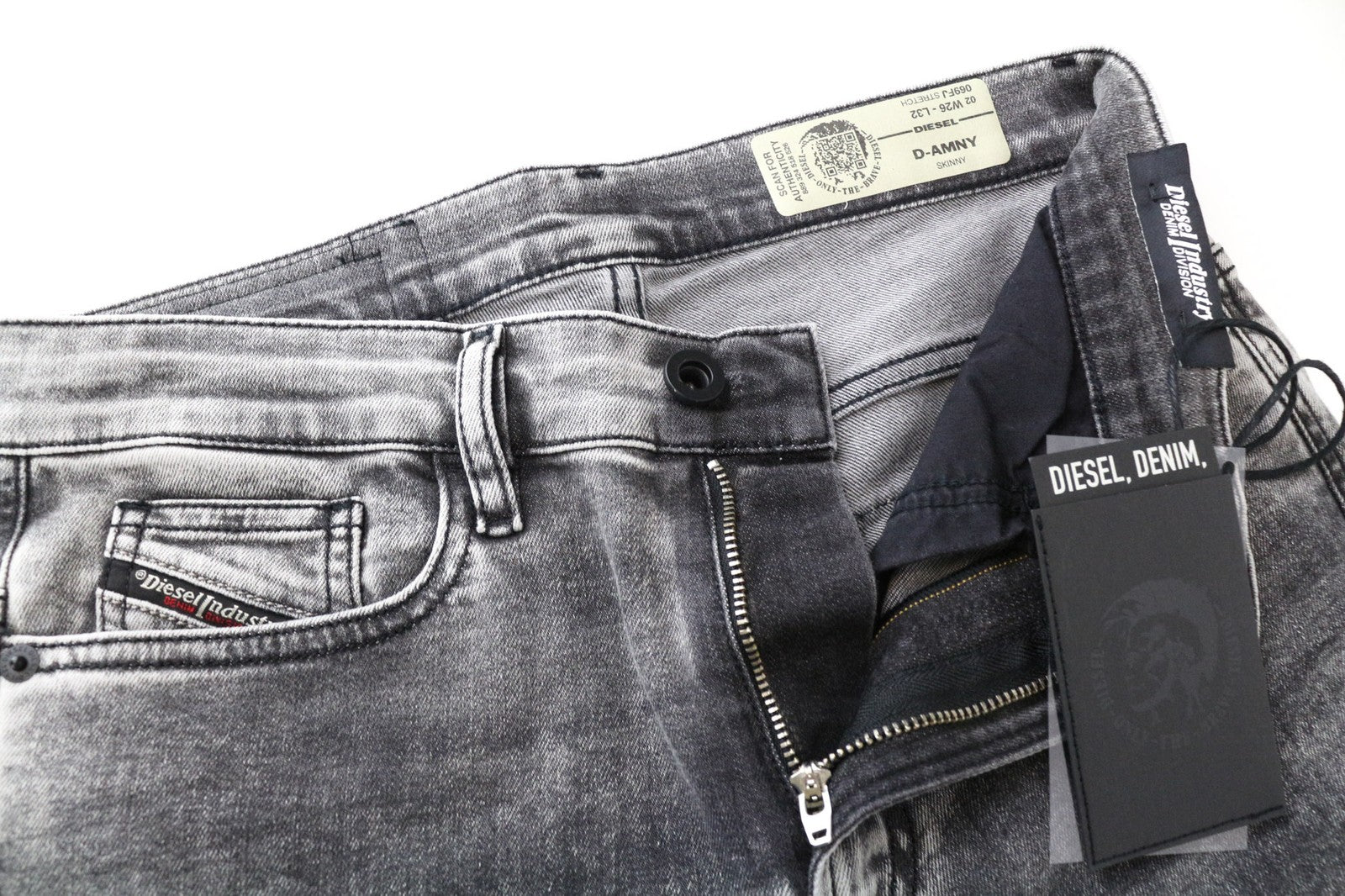 DIESEL D-Amny 069FJ Men's Jeans W26/L32 Mid Grey Stretch Skinny Zip-Fly Boys