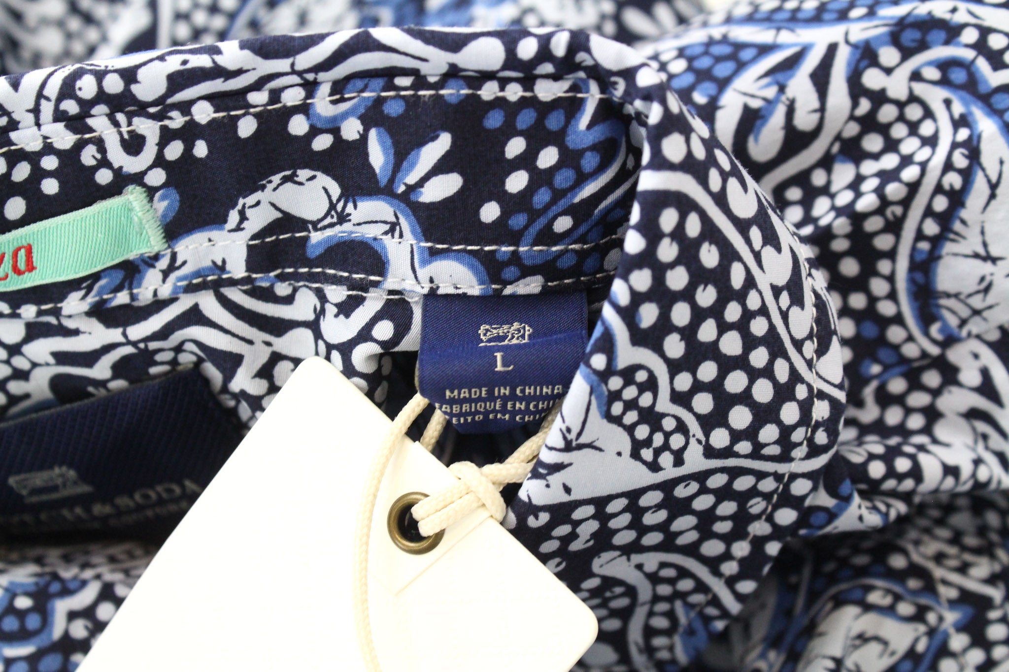 SCOTCH & SODA Men's Shirt L Blue Melange Graphic Cotton Blend Stretch Pattern