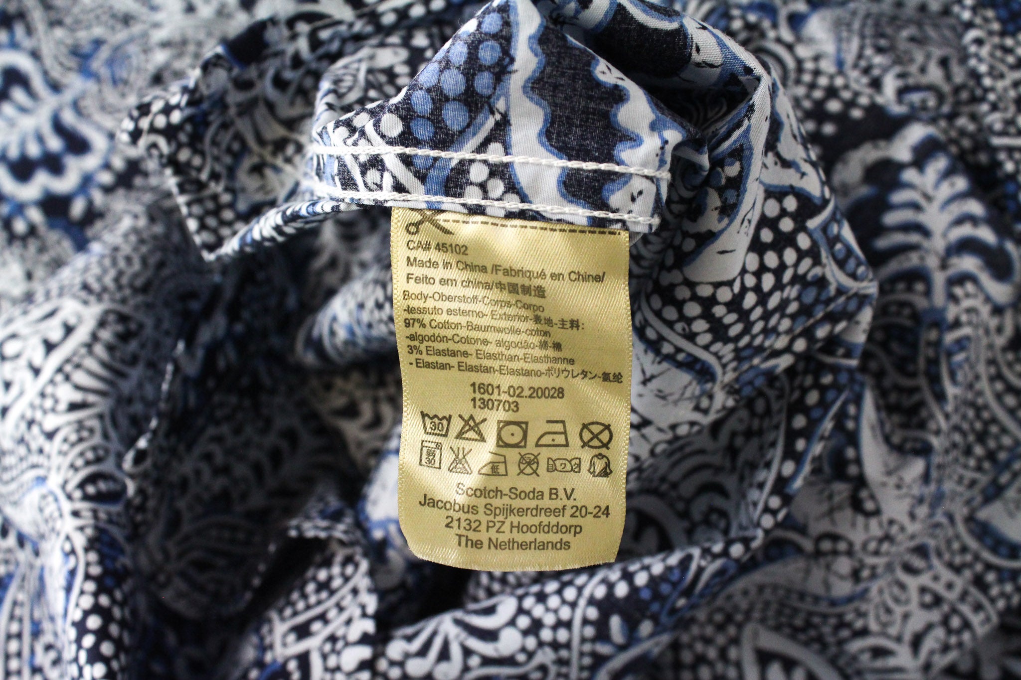 SCOTCH & SODA Men's Shirt L Blue Melange Graphic Cotton Blend Stretch Pattern