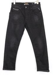 REPLAY Grover Men's Jeans W29/L30 Selvedge Straight Black Stretch Button-Fly