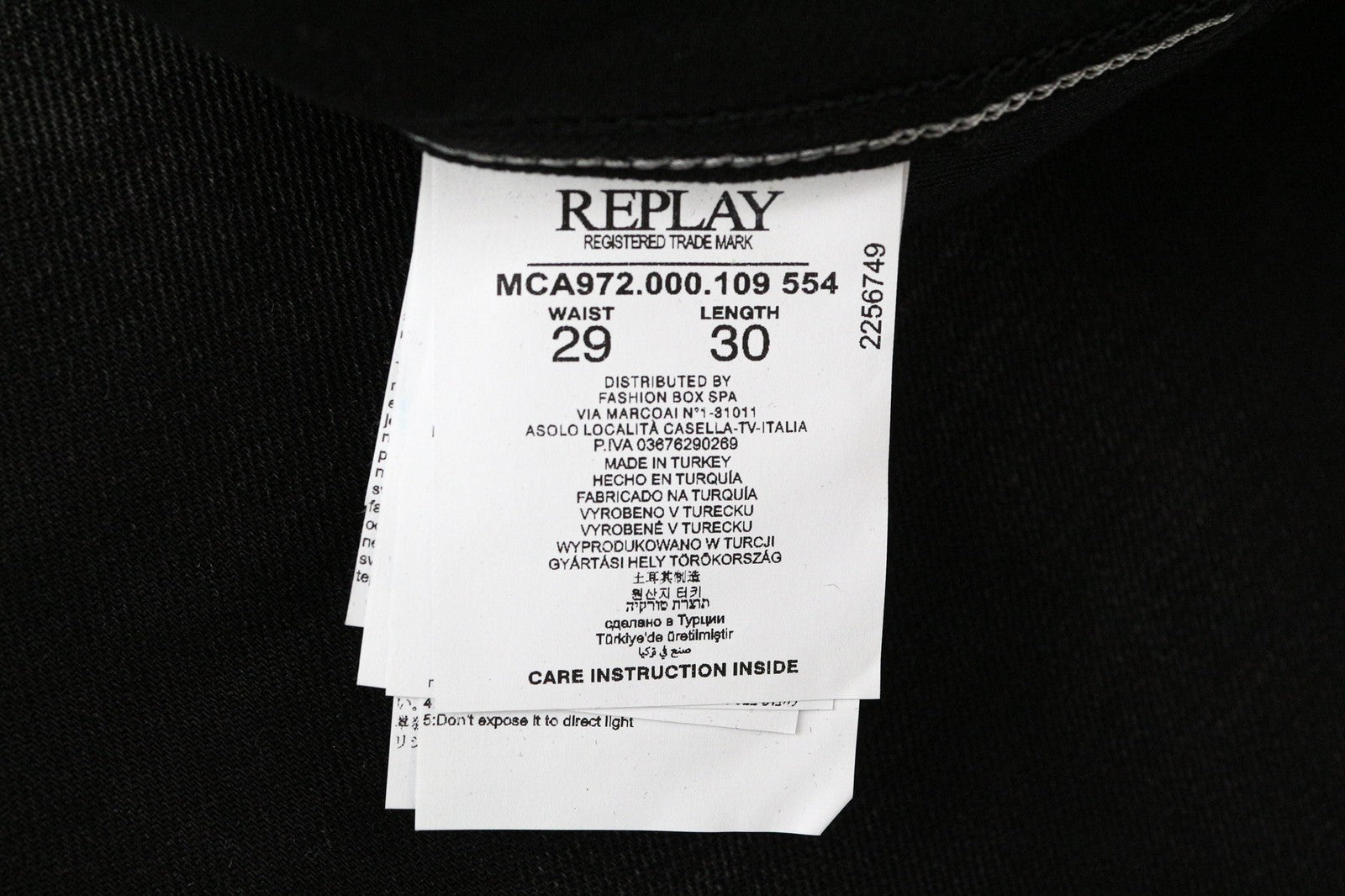 REPLAY Grover Men's Jeans W29/L30 Selvedge Straight Black Stretch Button-Fly