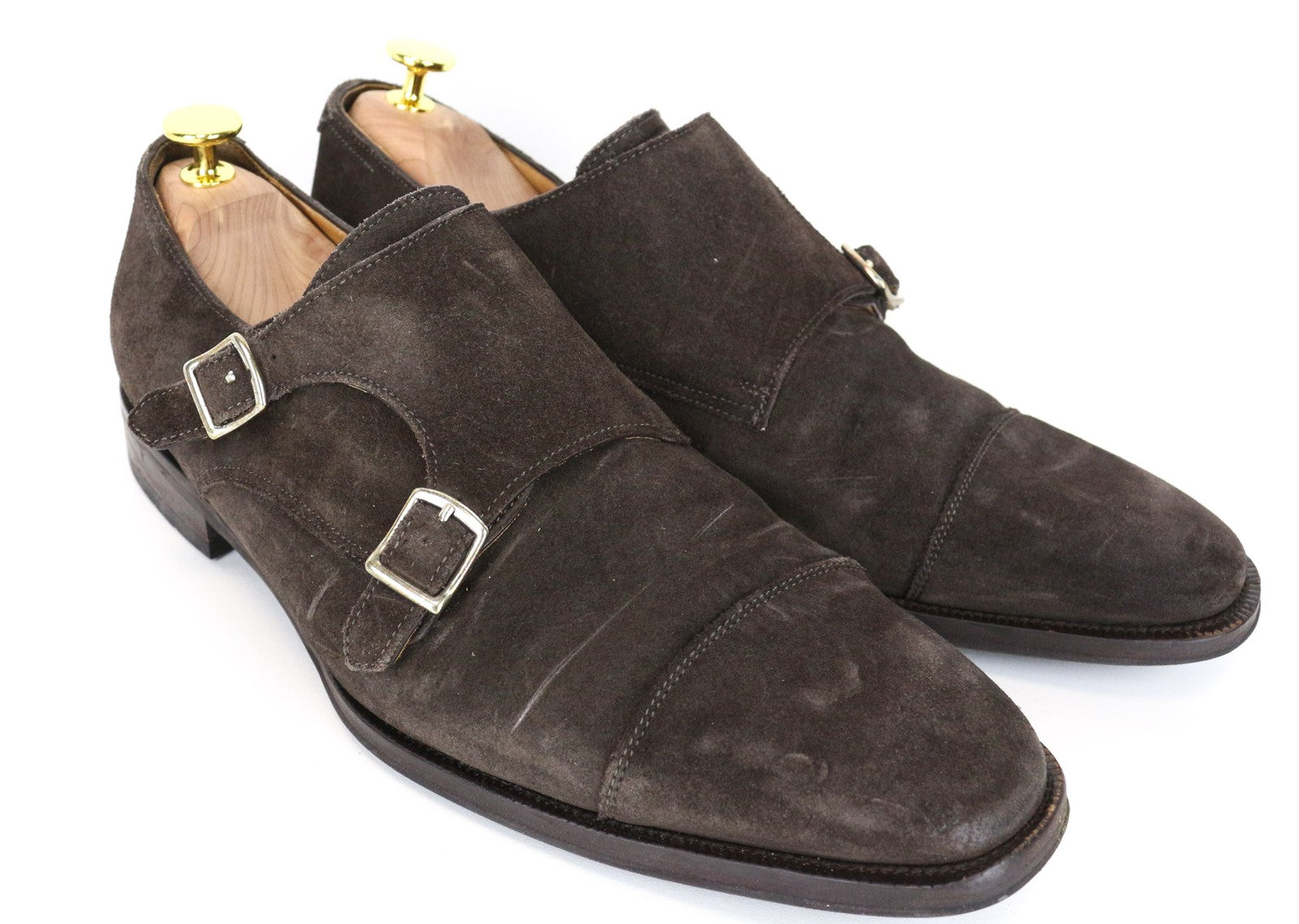 SUITSUPPLY Men's Shoes EU43 Dark Brown Suede Leather Double Monk Strap Formal