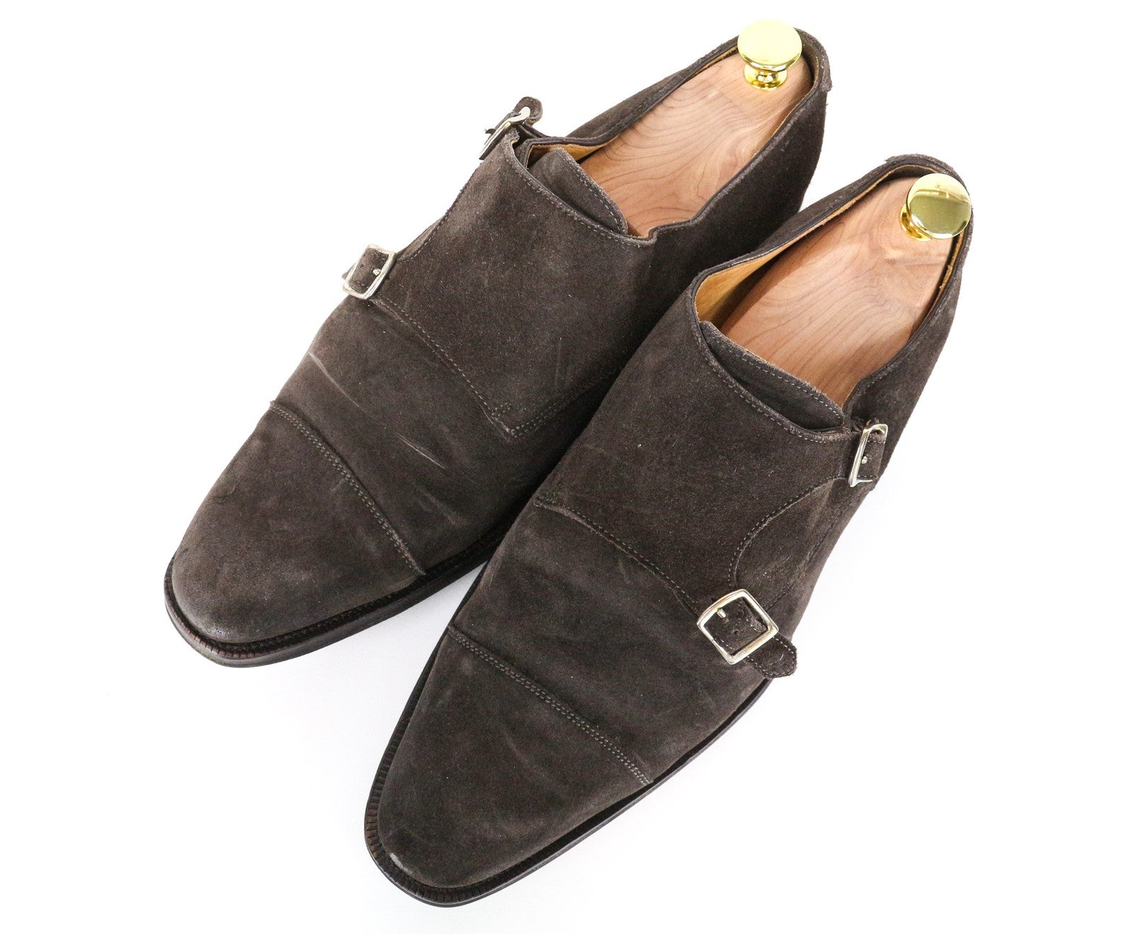 SUITSUPPLY Men's Shoes EU43 Dark Brown Suede Leather Double Monk Strap Formal