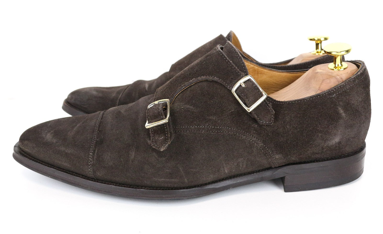 SUITSUPPLY Men's Shoes EU43 Dark Brown Suede Leather Double Monk Strap Formal