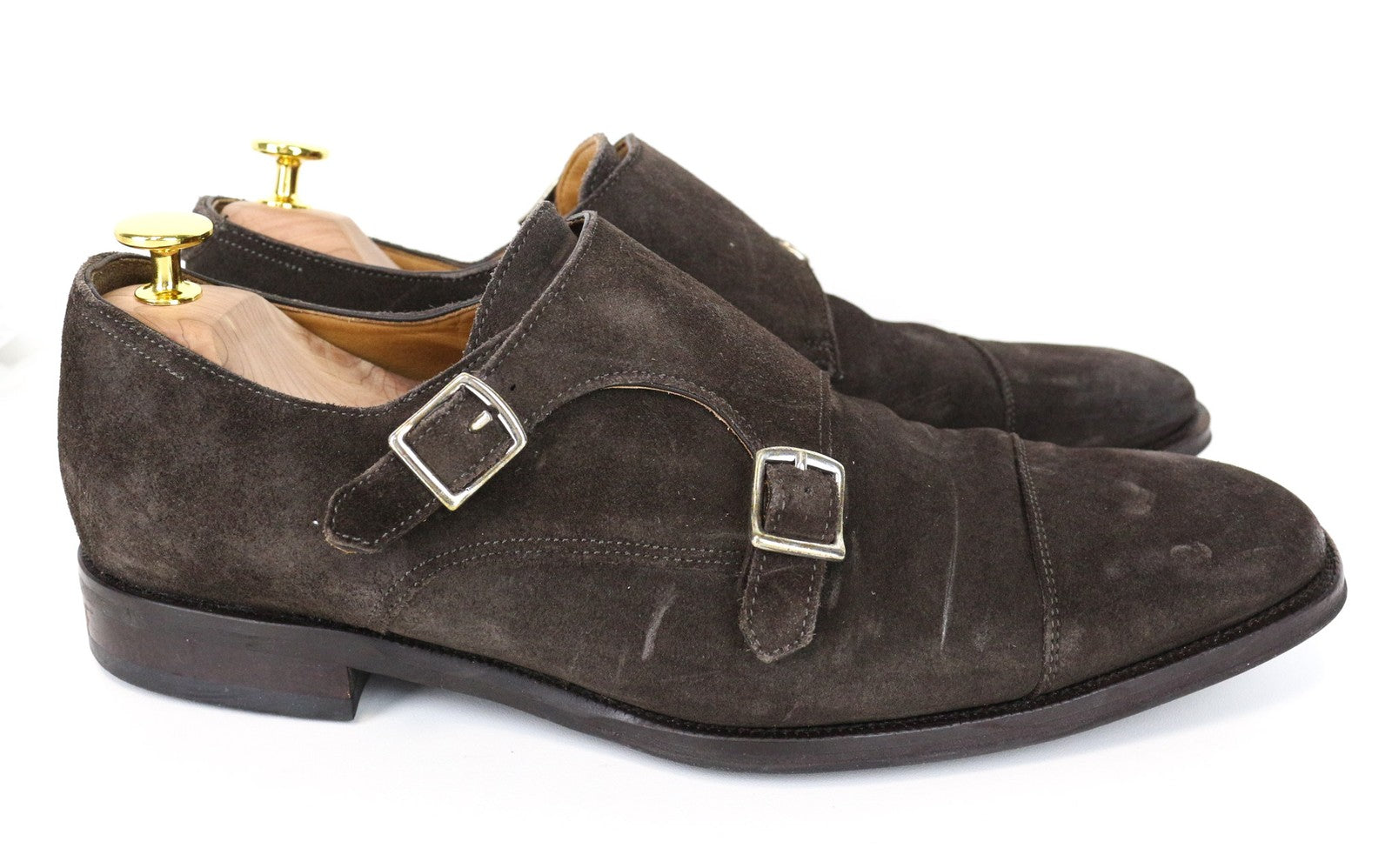 SUITSUPPLY Men's Shoes EU43 Dark Brown Suede Leather Double Monk Strap Formal