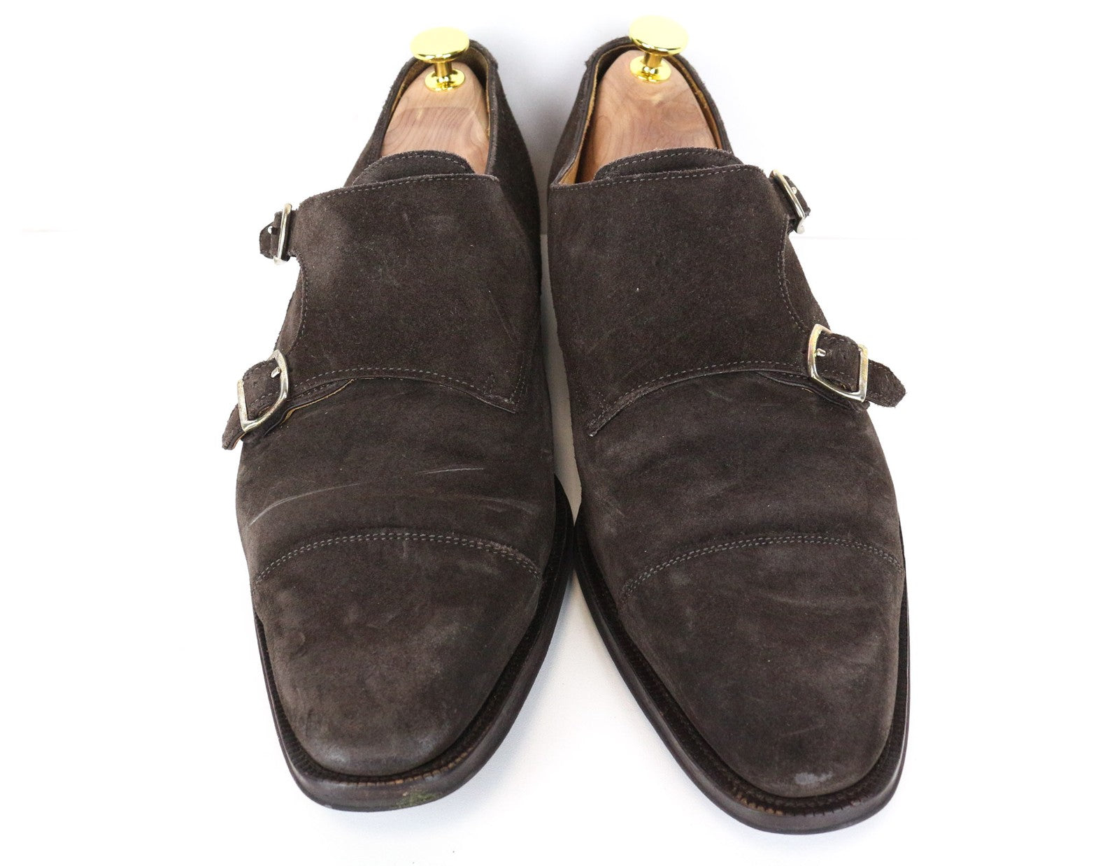 SUITSUPPLY Men's Shoes EU43 Dark Brown Suede Leather Double Monk Strap Formal