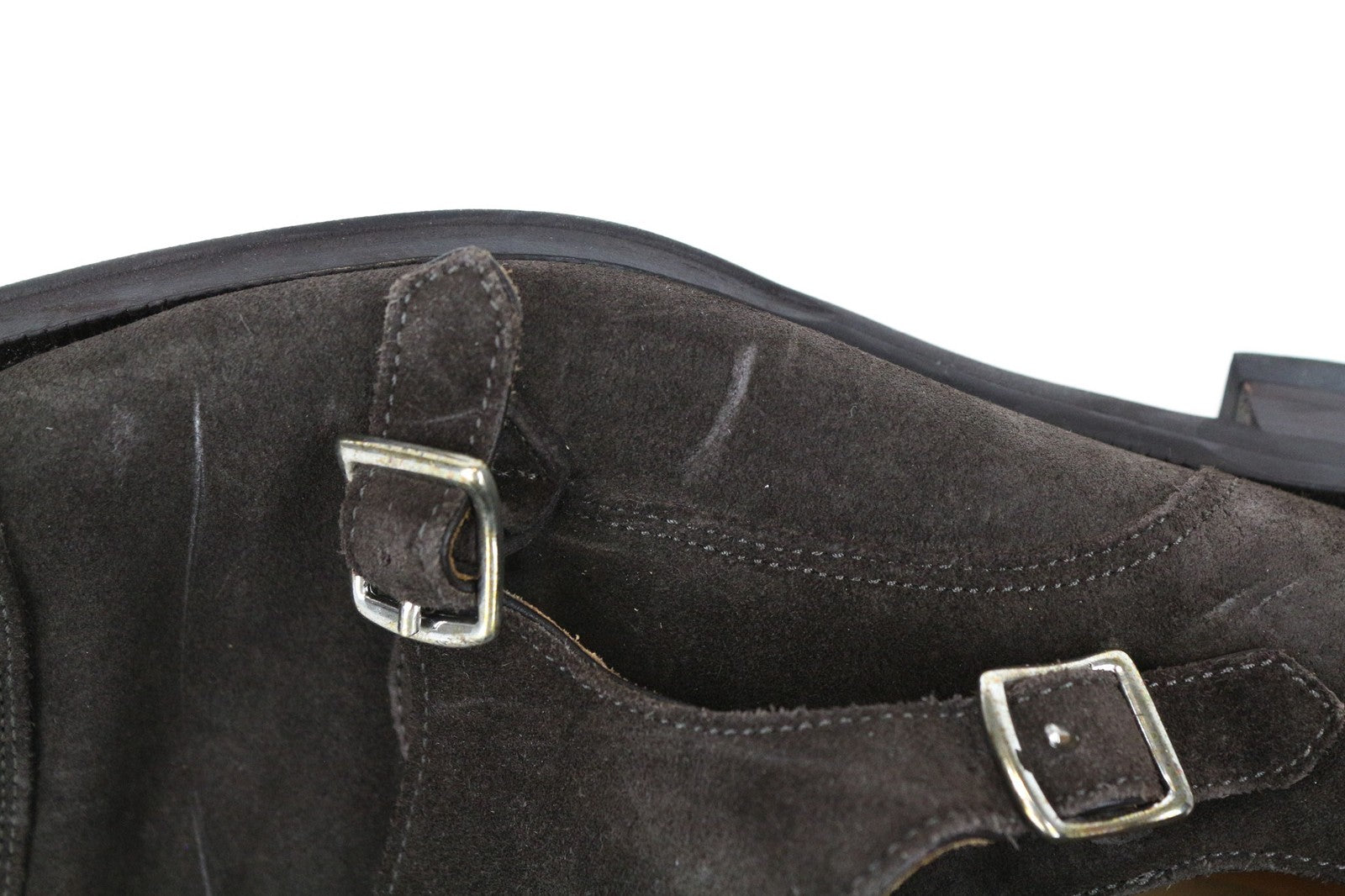 SUITSUPPLY Men's Shoes EU43 Dark Brown Suede Leather Double Monk Strap Formal