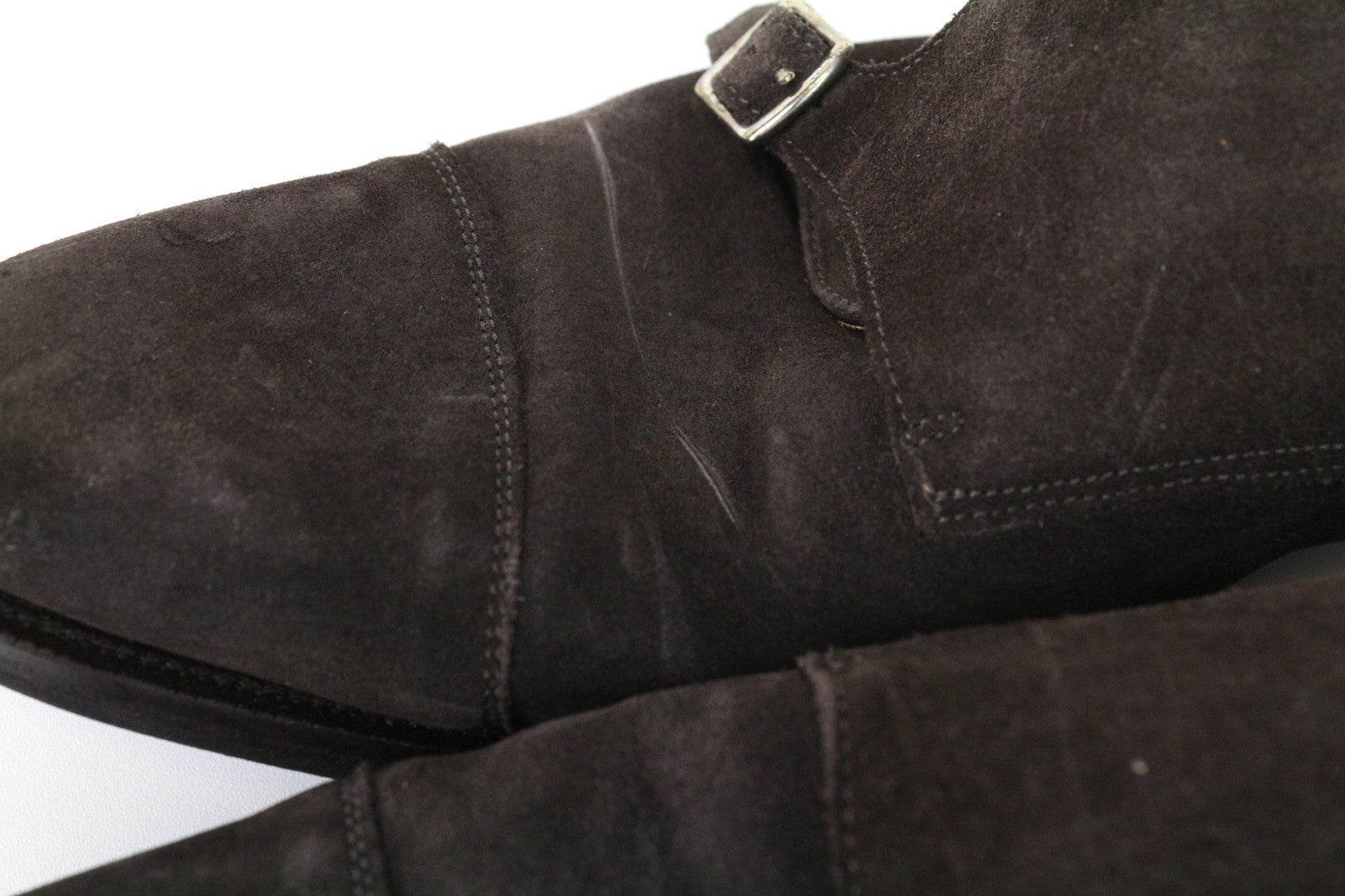 SUITSUPPLY Men's Shoes EU43 Dark Brown Suede Leather Double Monk Strap Formal