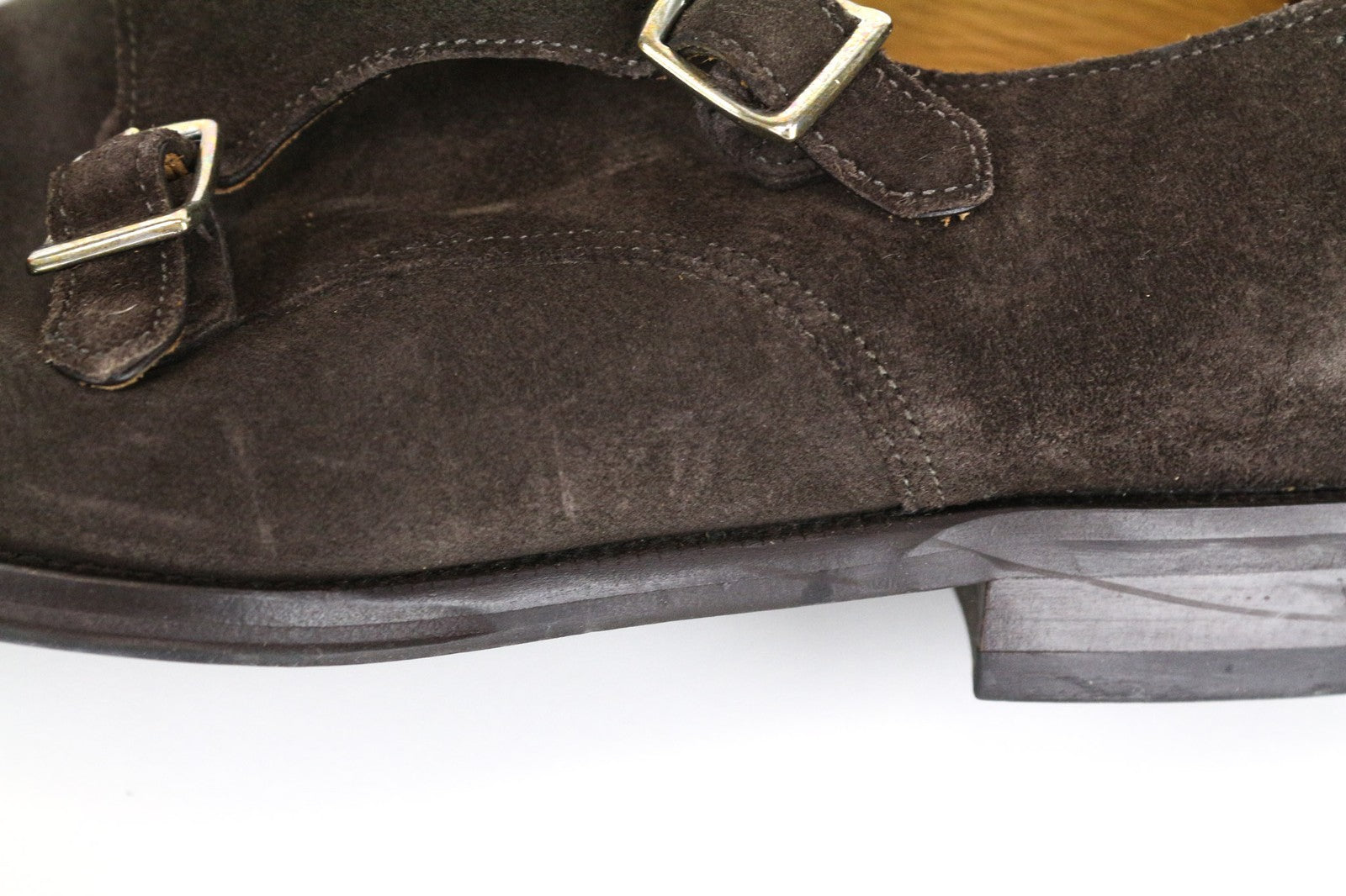 SUITSUPPLY Men's Shoes EU43 Dark Brown Suede Leather Double Monk Strap Formal