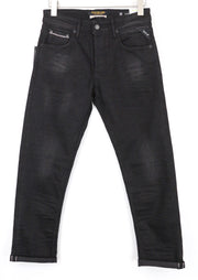 REPLAY Grover Men's Jeans W30/L30 Black Straight Selvedge Stretch Button-Fly