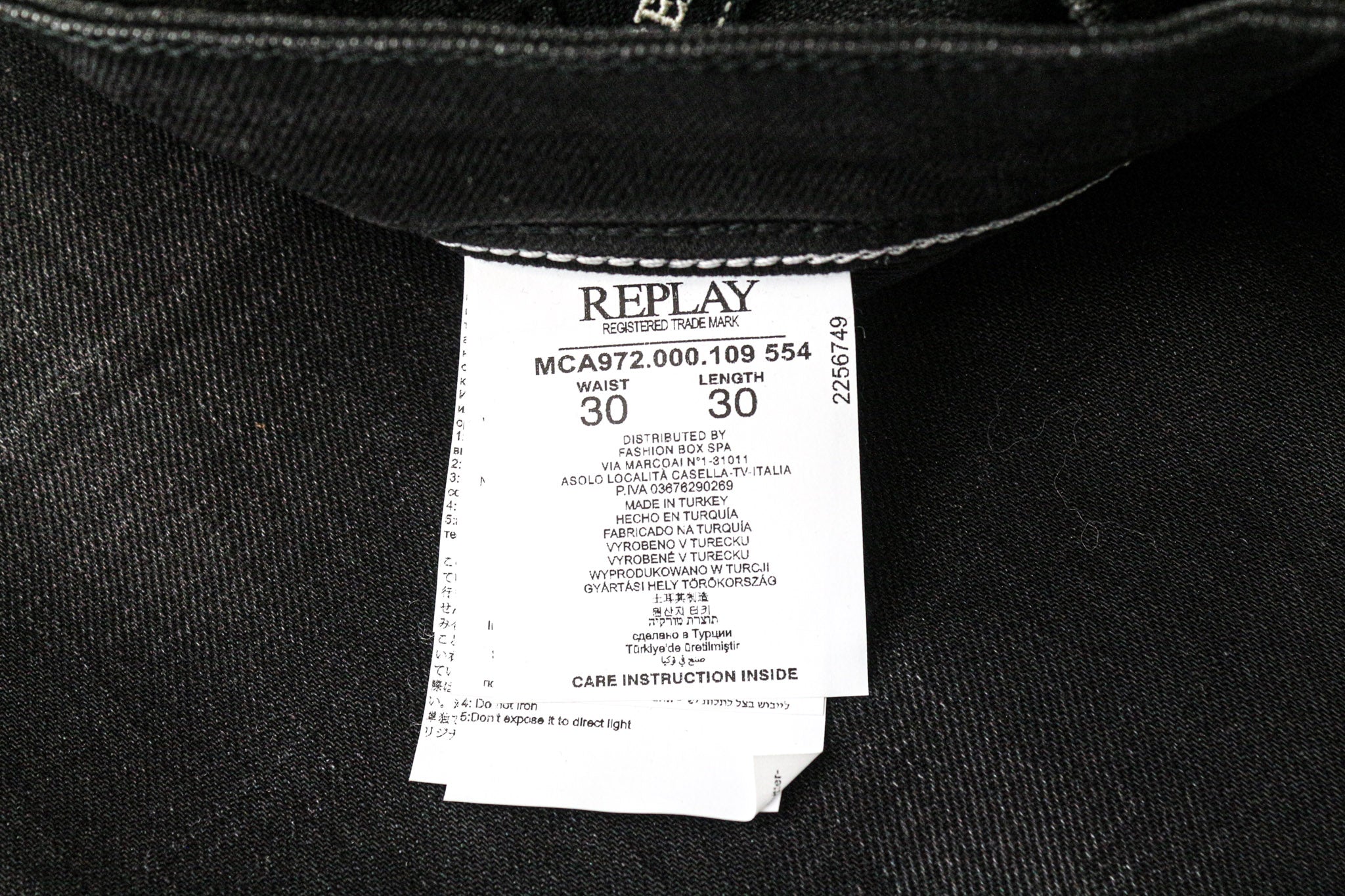 REPLAY Grover Men's Jeans W30/L30 Black Straight Selvedge Stretch Button-Fly