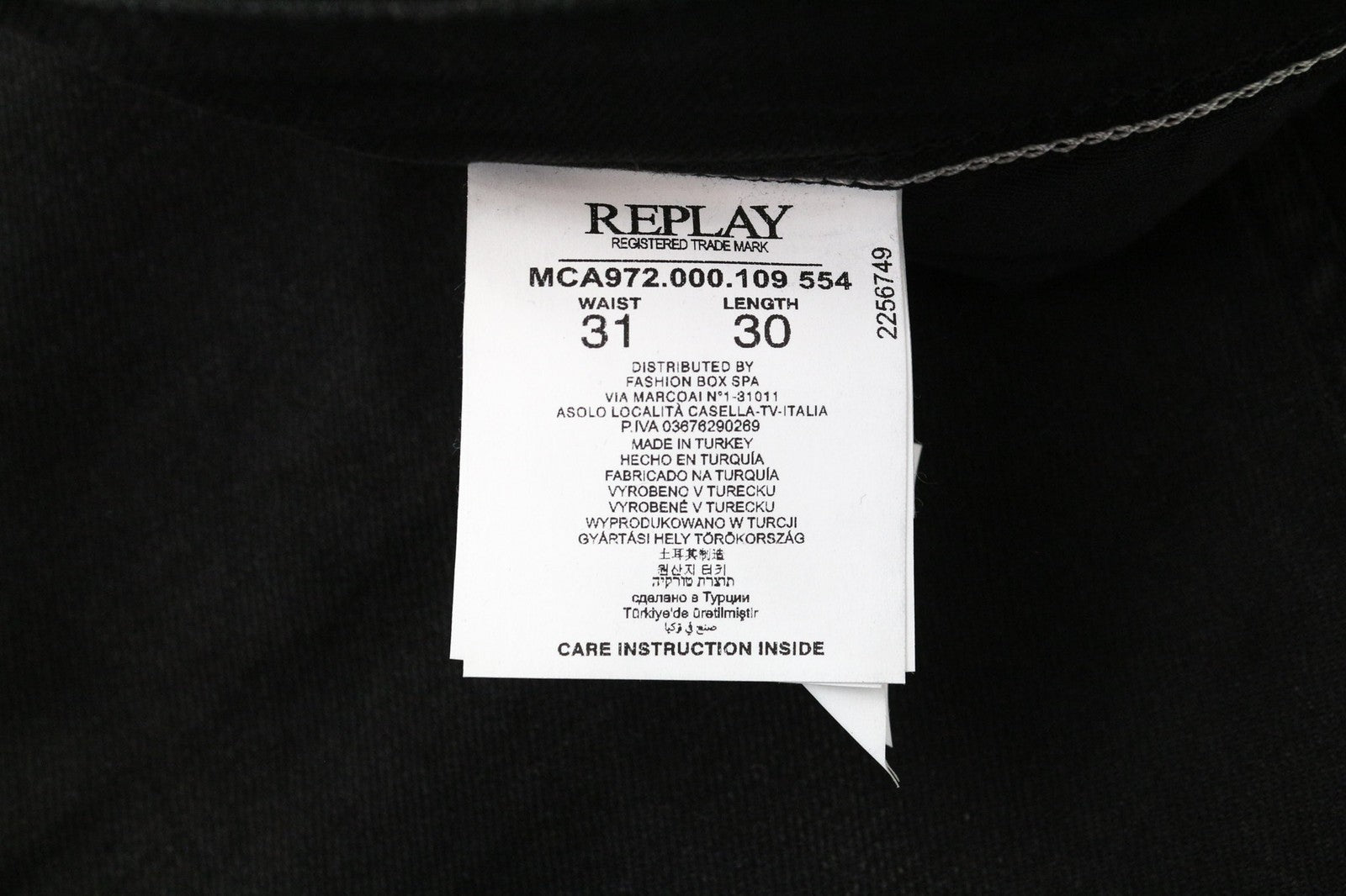 REPLAY Grover Men's Jeans W31/L30 Black Straight Selvedge Button-Fly Stretch