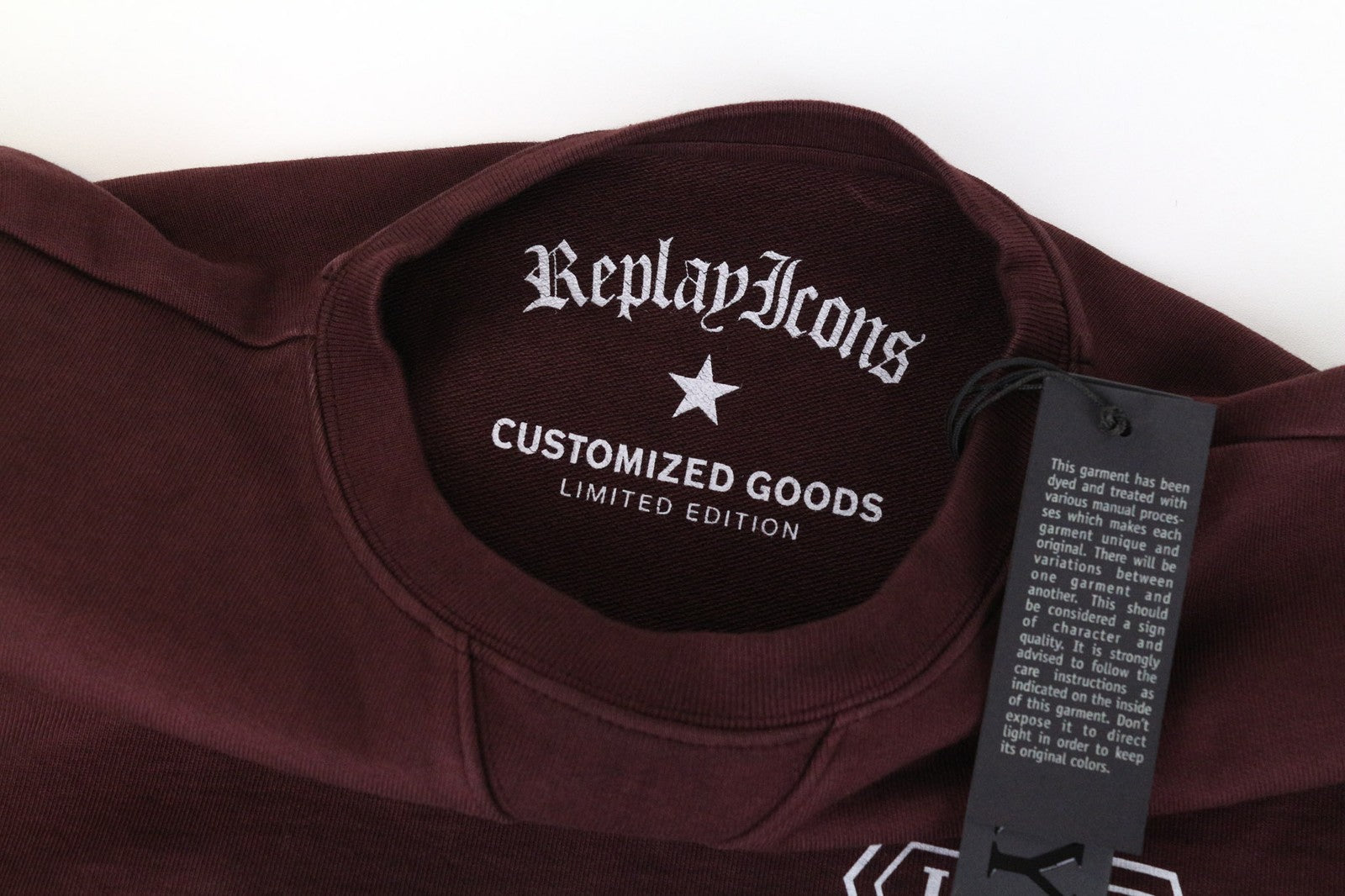 REPLAY Men's Sweatshirt L Burgundy Red Long Sleeve Logo Pullover Pure Cotton